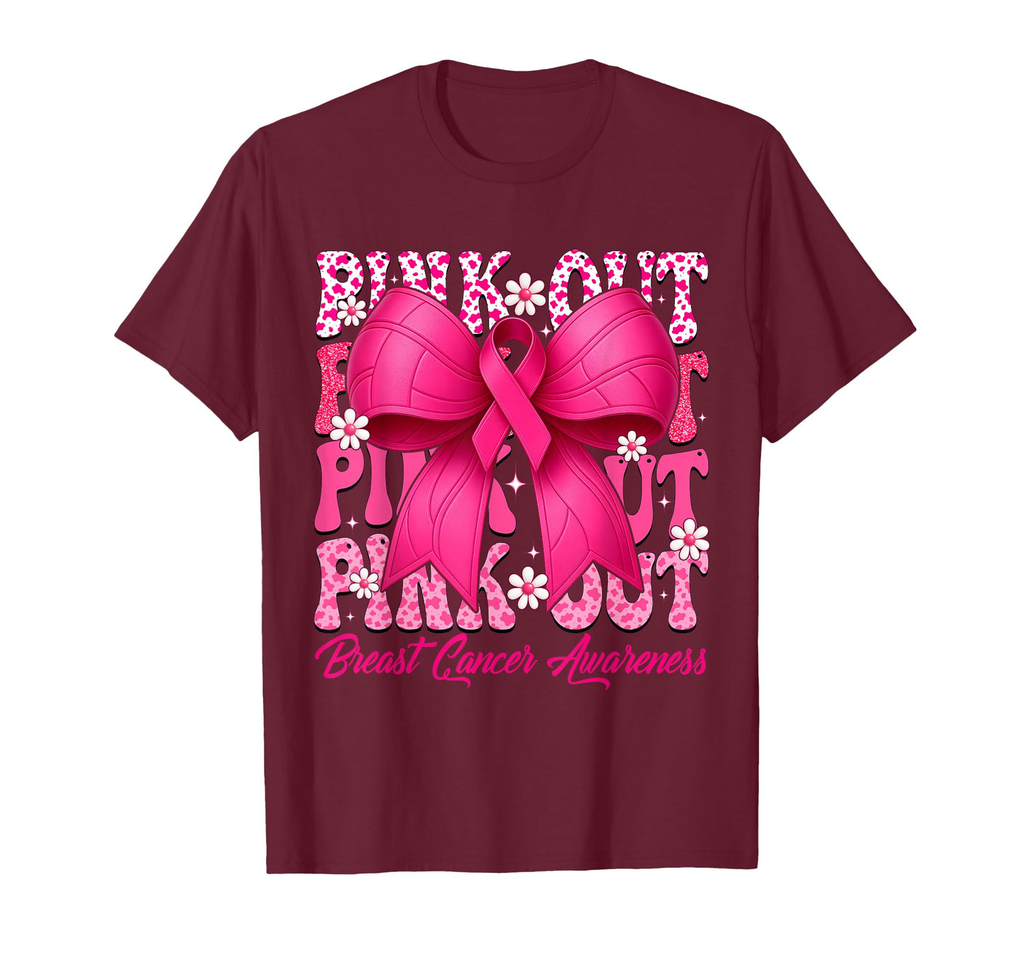 Pink Out Breast Cancer Awareness Coquette Bow & Volleyball T-Shirt