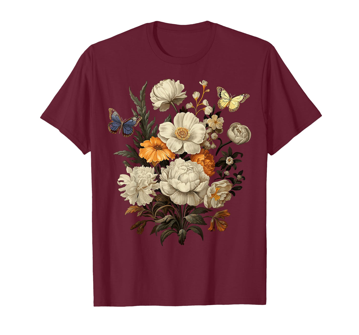 Vintage Pressed Flowers Butterflies Floral Boho Wildflowers T-Shirt