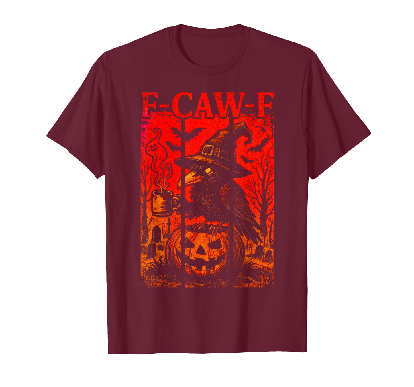F-Caw-F Funny Raven Black Crow Spooky Season Halloween Retro T-Shirt