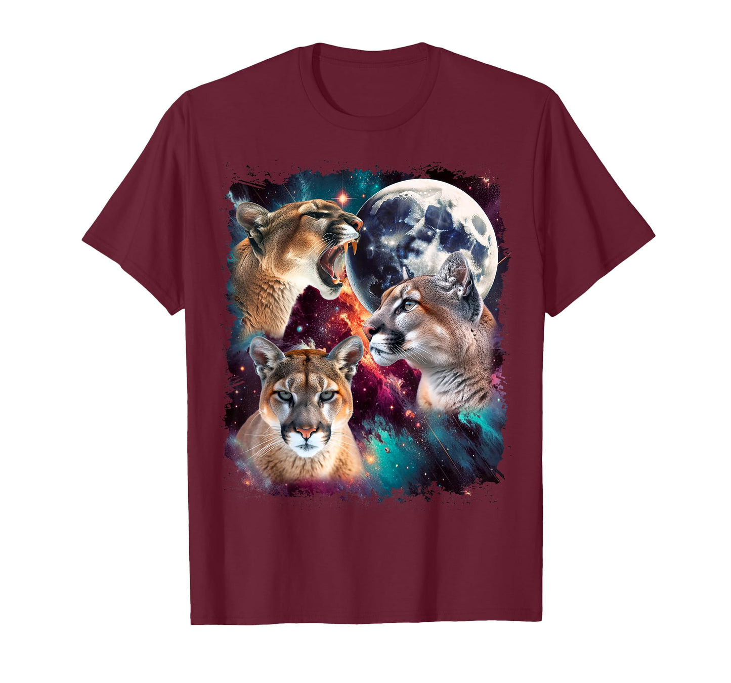 Three Mountain Lion Moon | 3 Cougar Moon Funny Cursed Meme T-Shirt