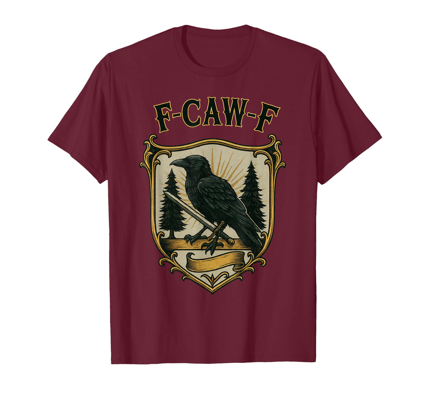F-Caw-F Black Crow Vintage Crest Gothic Raven Adult Humor T-Shirt
