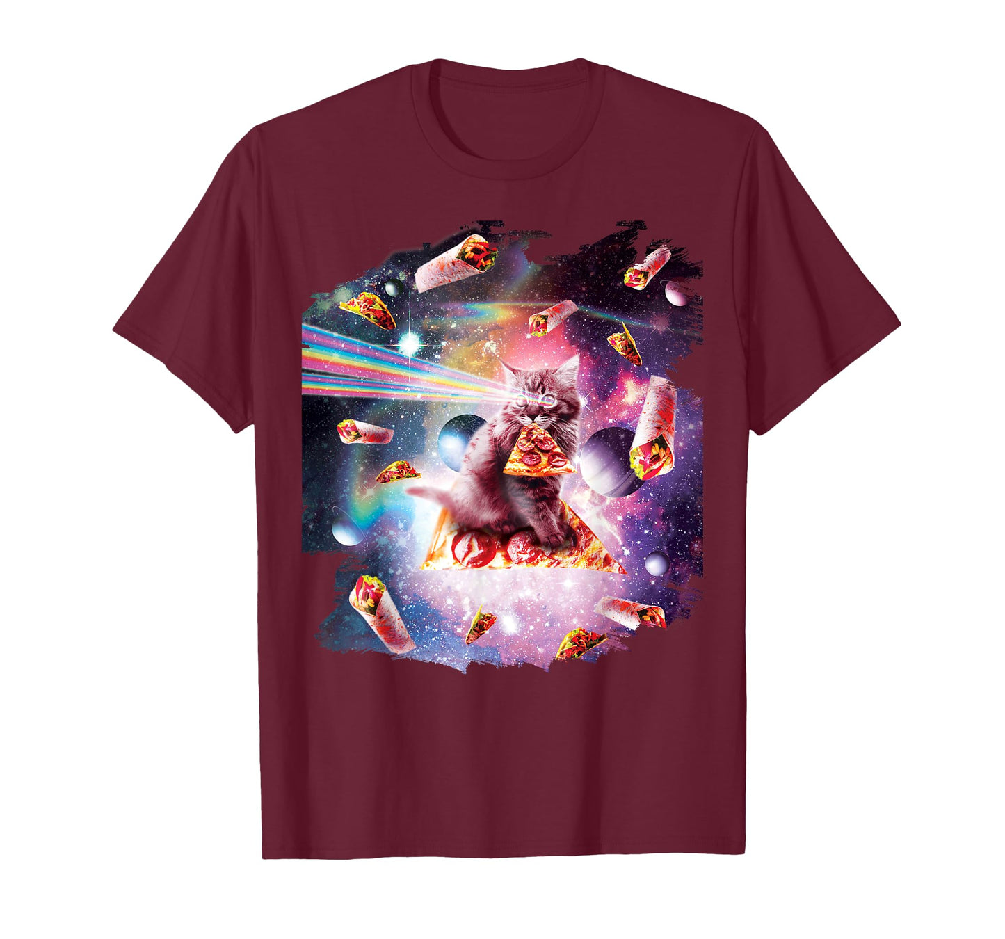 Outer Space Pizza Cat Rainbow Laser Taco Burrito Men Women Kids T-Shirt
