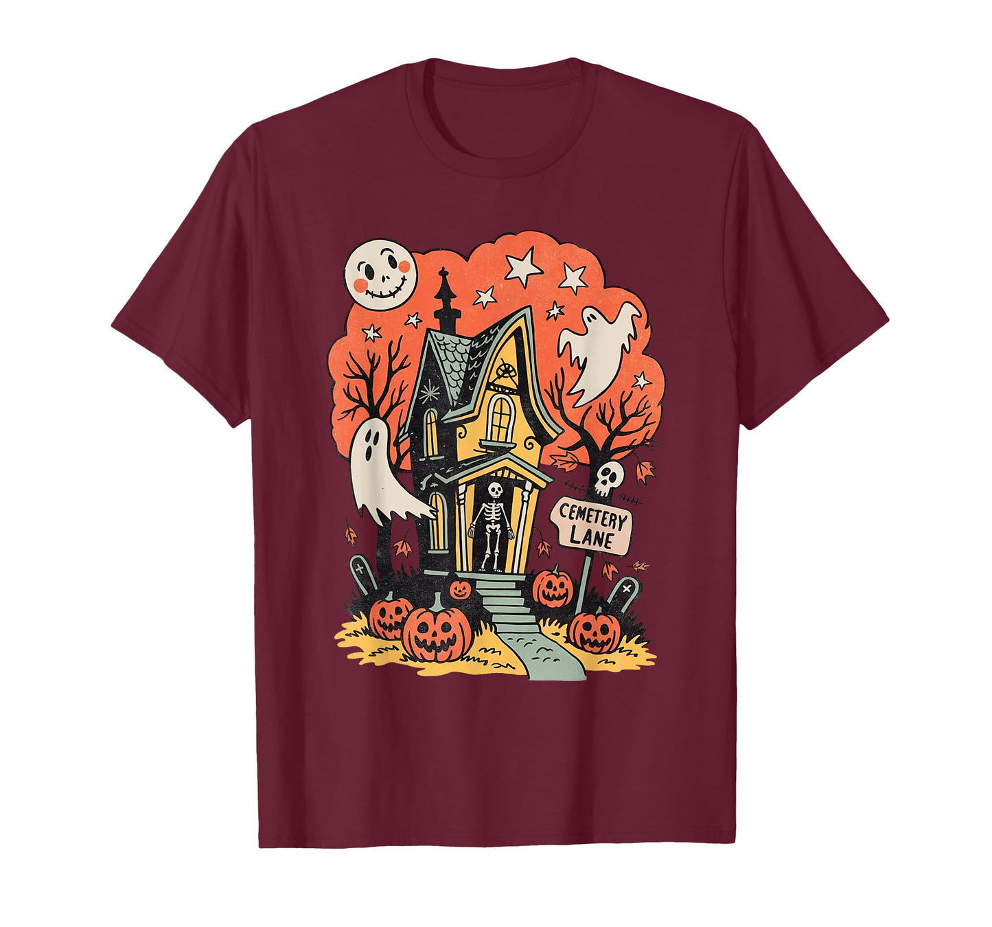 Retro Haunted House Halloween Scene T-Shirt