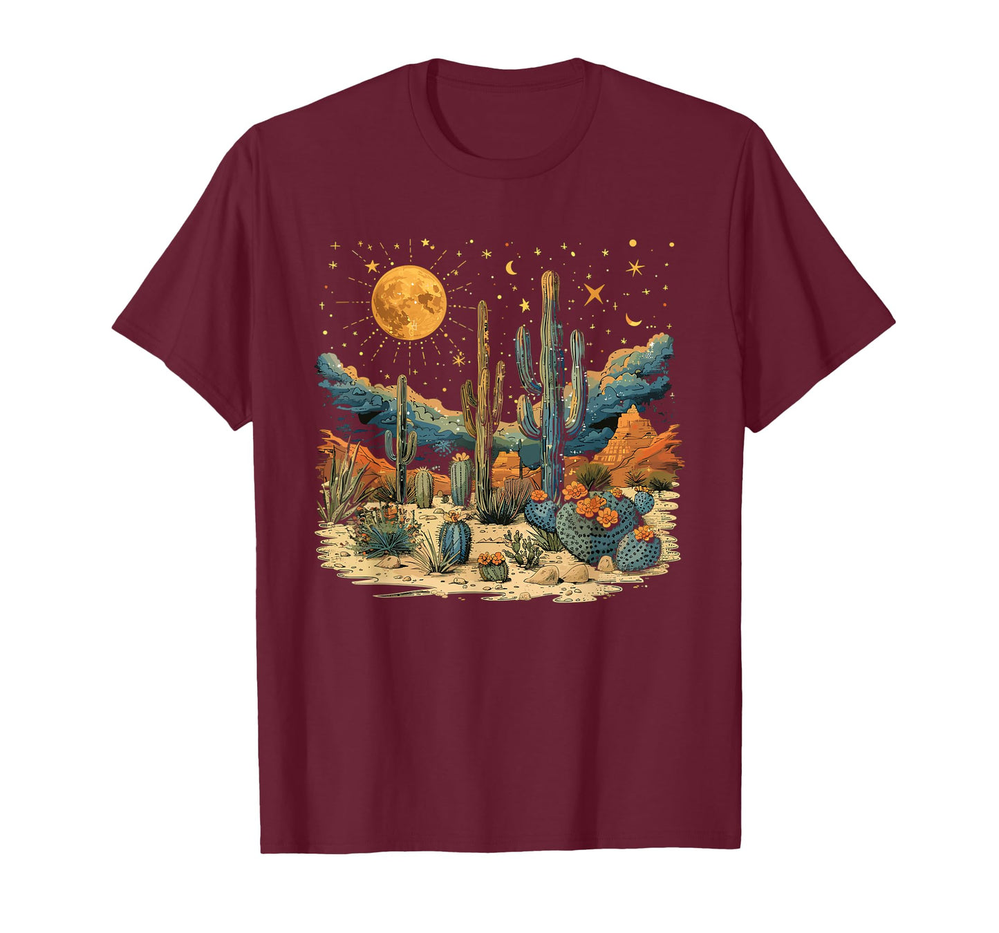 Saguaro Cactus Desert Art Moon Nature T-Shirt