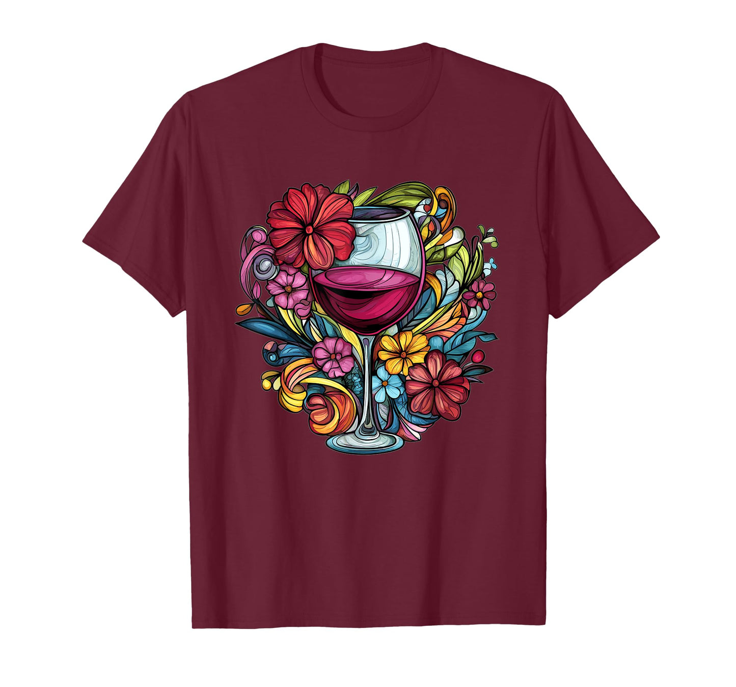 Elegant Wine Glass With Floral Blooms T-Shirt