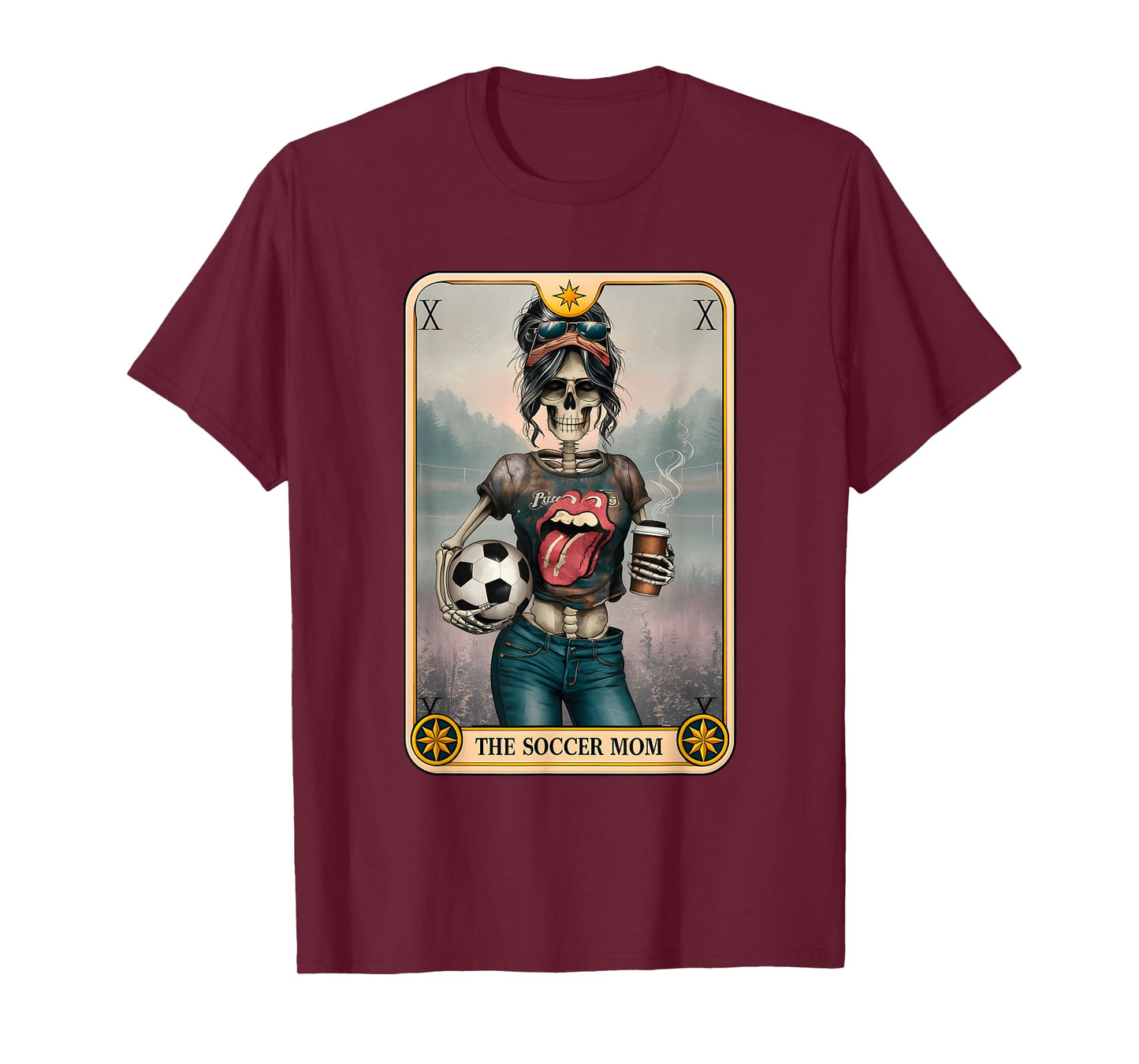 Soccer Mom Tarot Card Skeleton Messy Bun Hair Mama Halloween T-Shirt