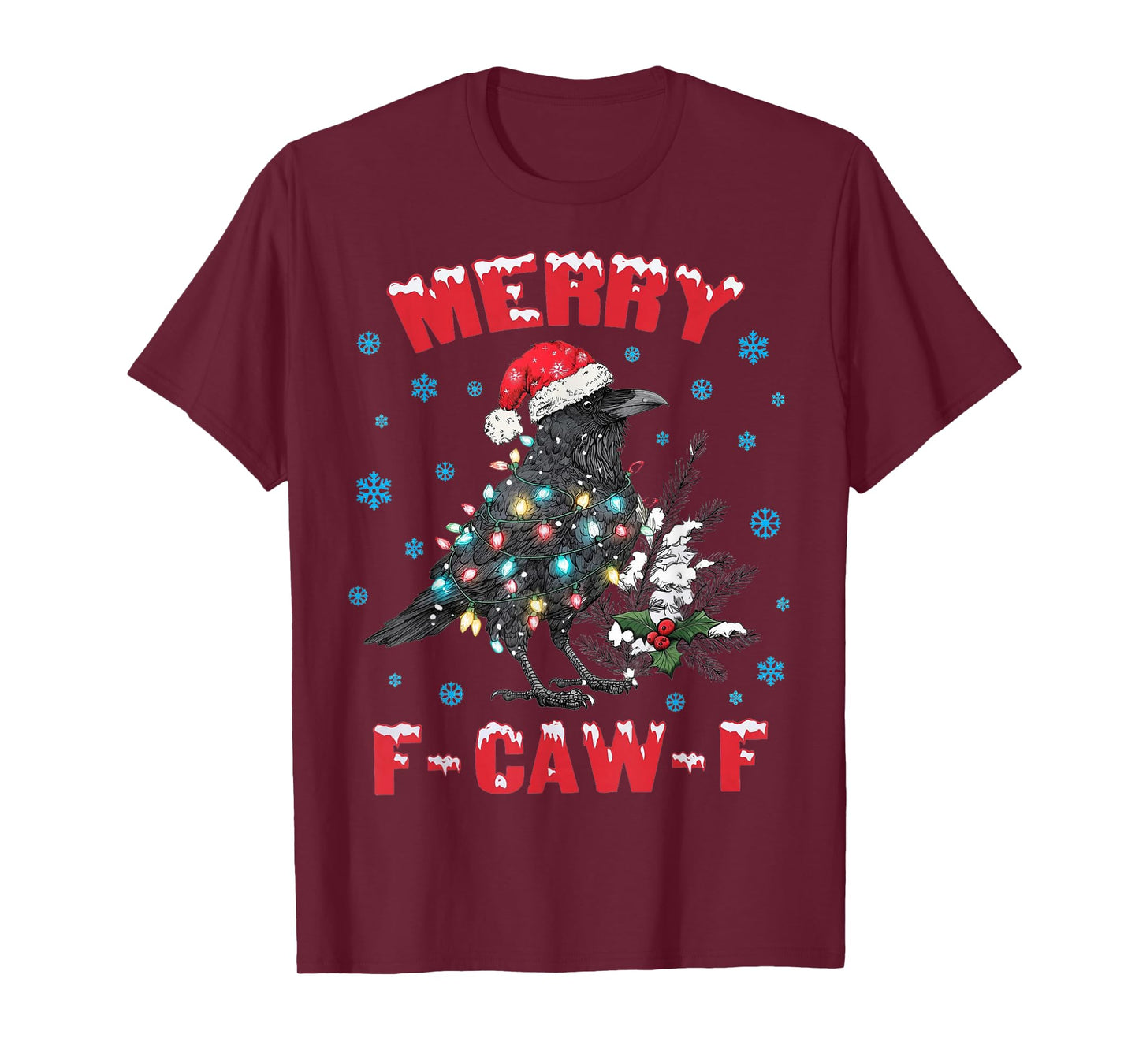 Merry Christmas F-Caw-F Crow Vintage Santa Black Bird Meme T-Shirt