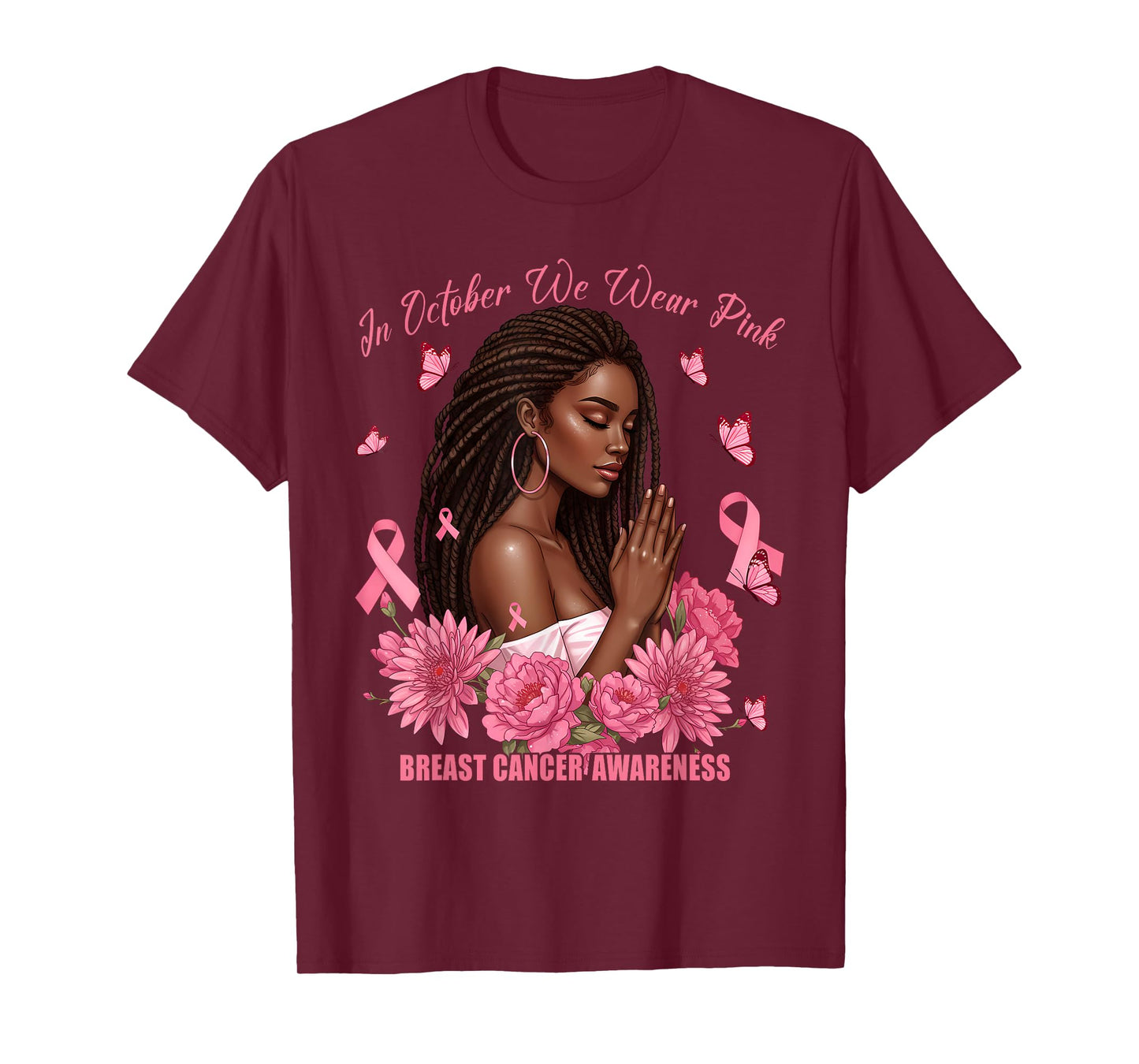 In October We Wear Pink For Breast Cancer Month Floral Pink T-Shirt