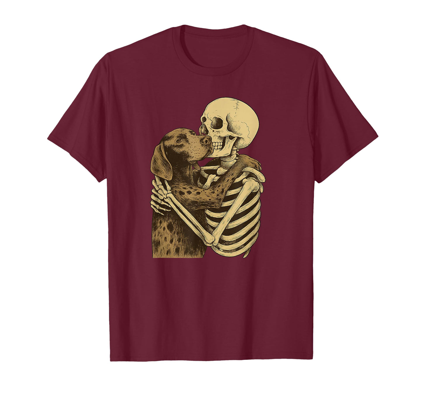 Skeleton Hugging German Shorthaired Pointer Halloween T-Shirt