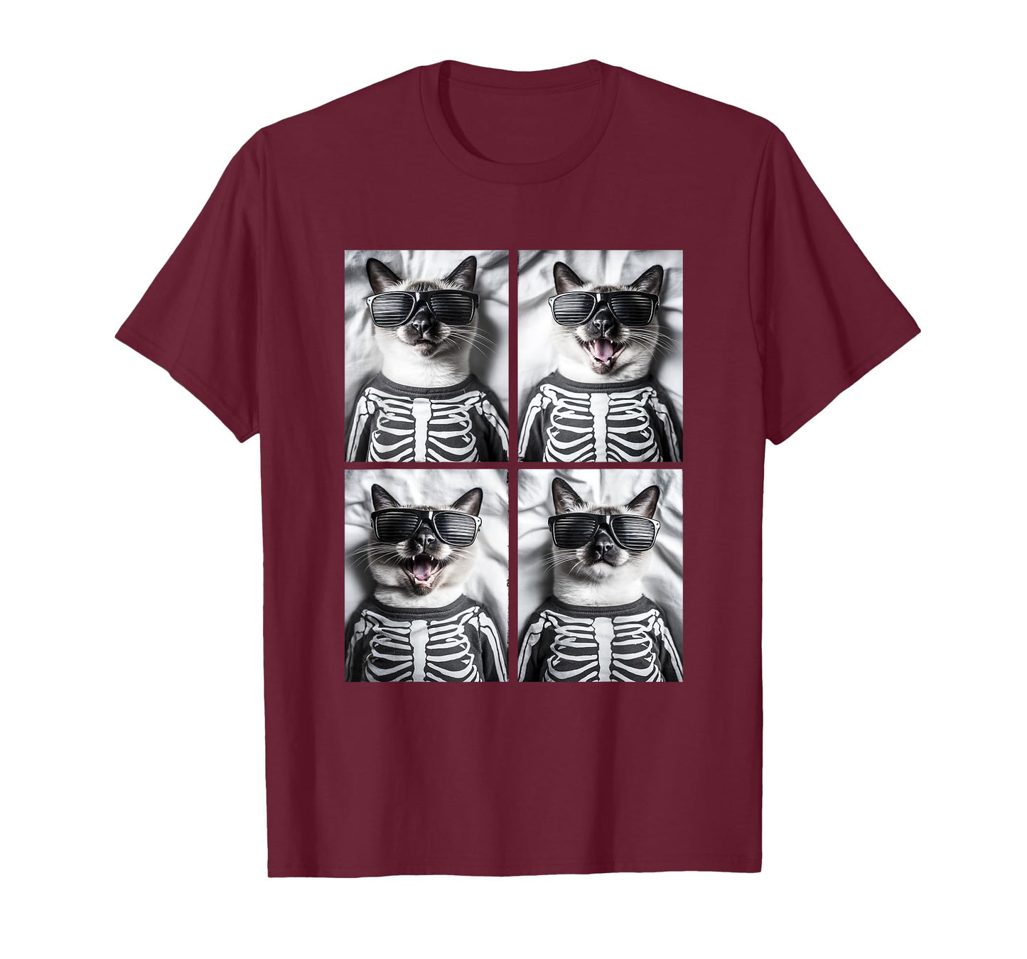 Siamese Cat with Sunglasses Skeleton Costume Funny Halloween T-Shirt