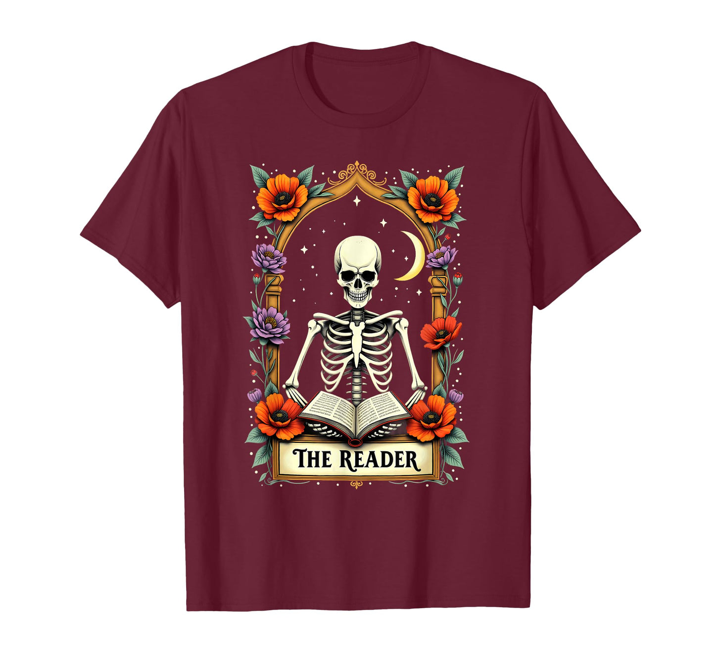 Tarot Card Skeleton Reading Book Librarian The Reader T-Shirt