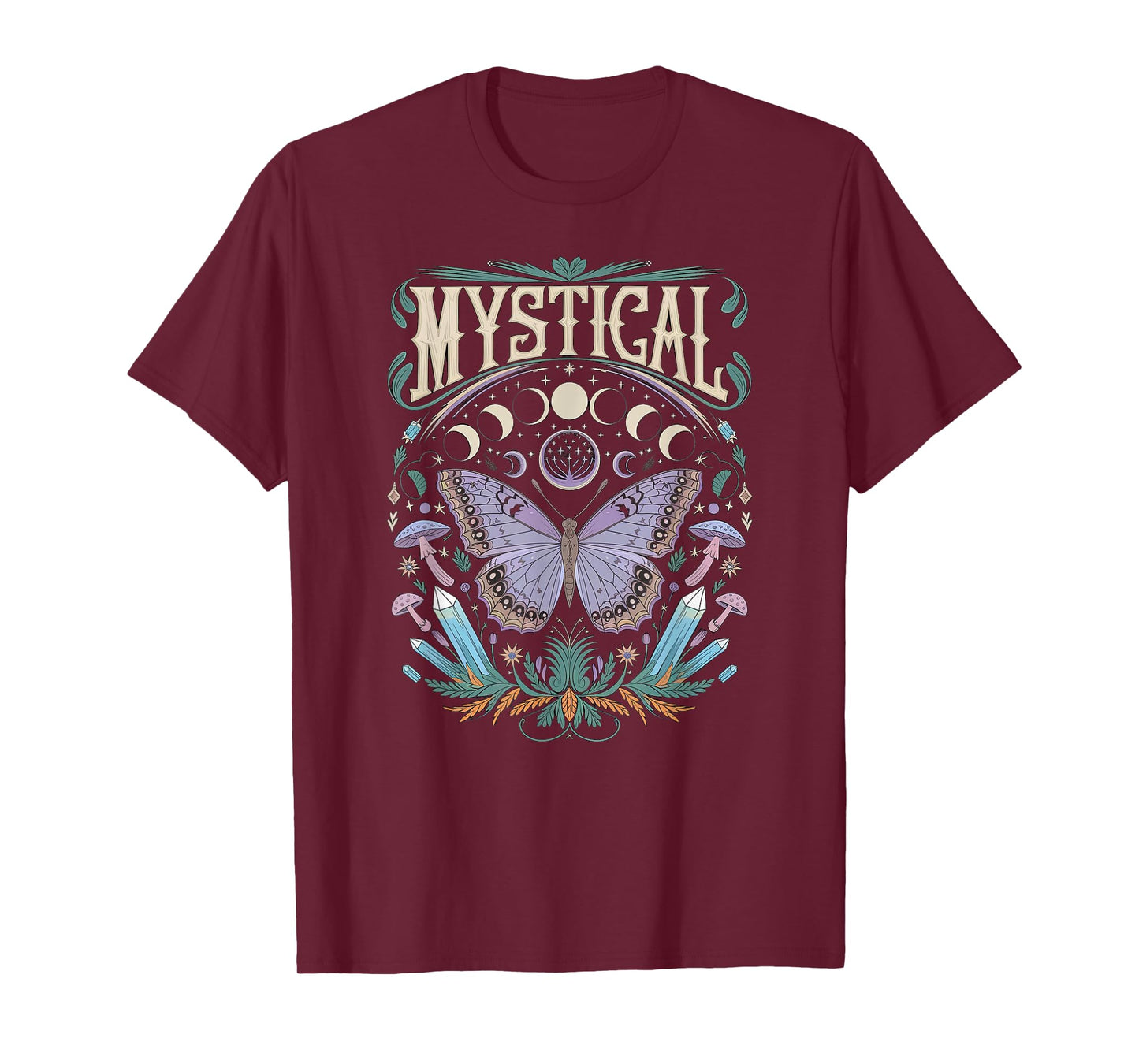 mystical goblincore moth and butterfly moonphases flowers T-Shirt