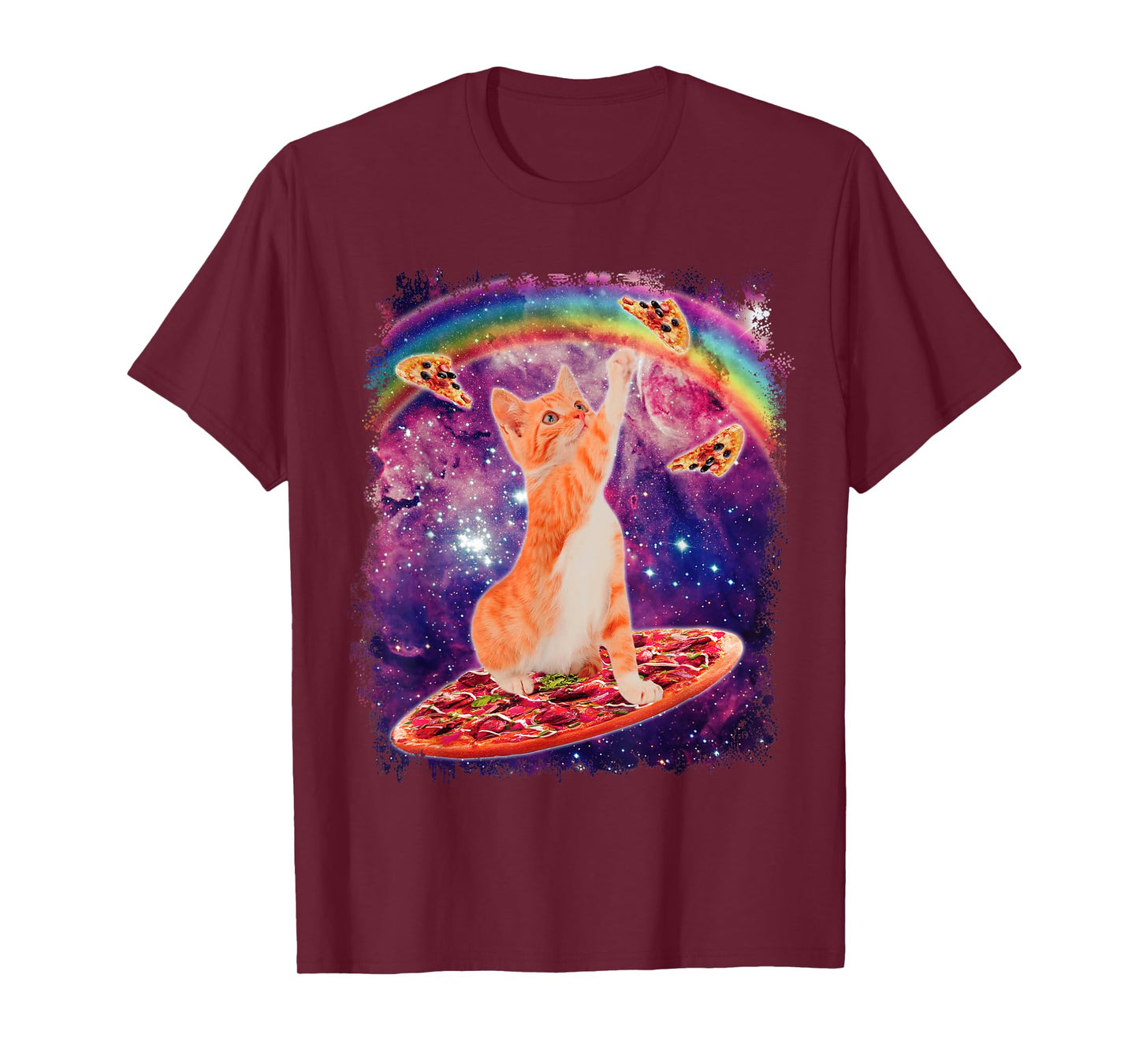 Space Cat Riding Pizza Rainbow Cat Galaxy Cute Kitty Lovers T-Shirt
