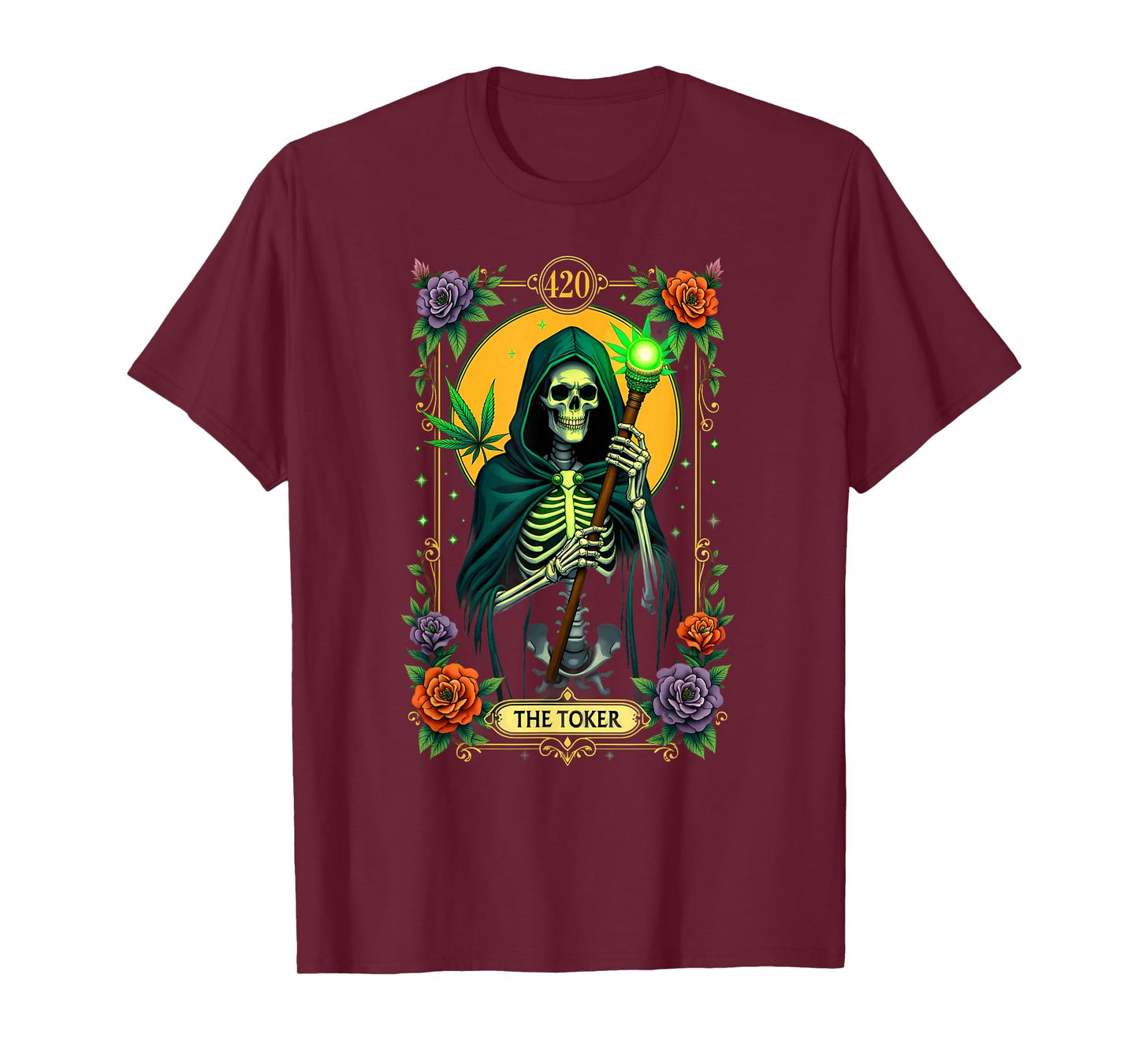Tarot Card The Toker Cannabis Stoner Skeleton Halloween T-Shirt