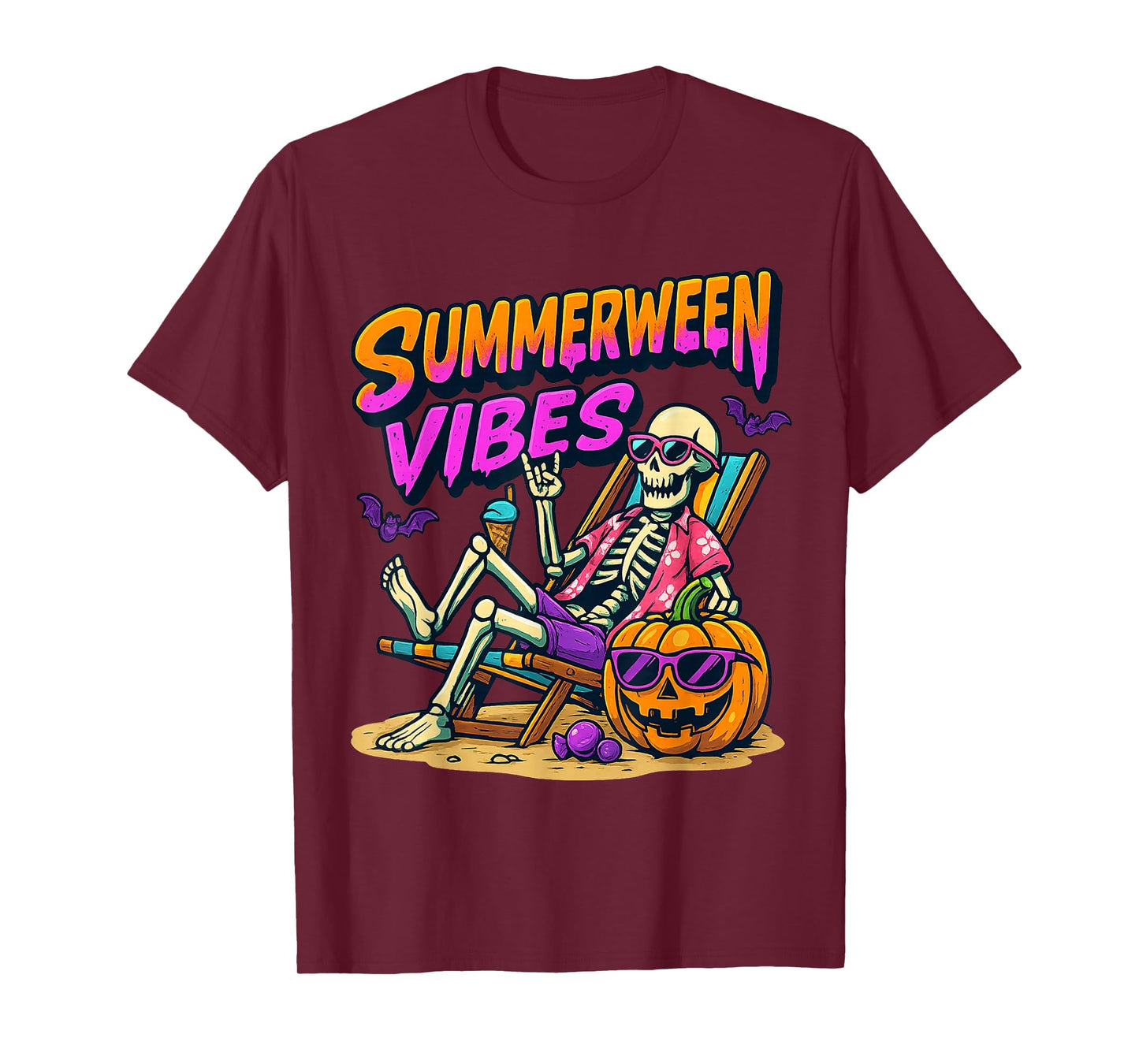 Summerween Vibes Skeleton Pumpkin Spooky Vacation T-Shirt