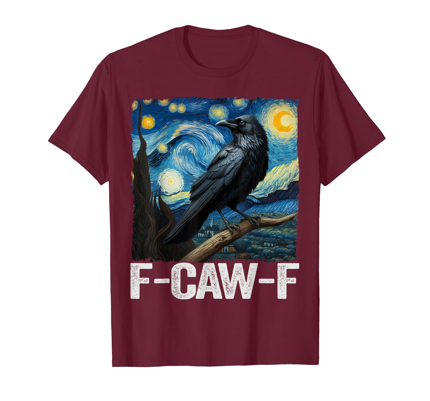 Black Crow F-Caw-F Vincent Van Gogh Art Crow Starry Night T-Shirt