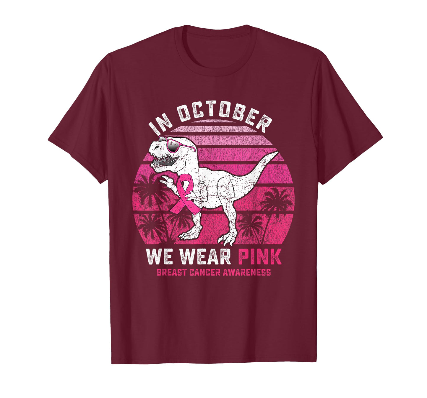 Pink Ribbon Dino Breast Cancer Awareness Kids Toddler Boys T-Shirt