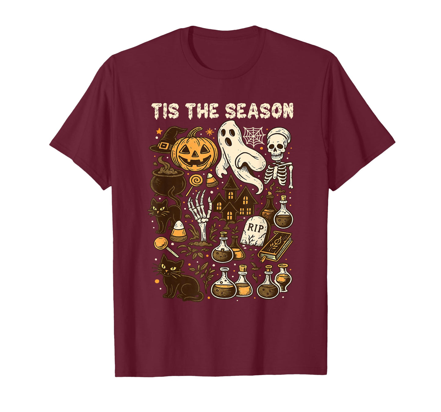 Tis The Season Vintage Spooky Fall with Pumpkin, Ghost, T-Shirt