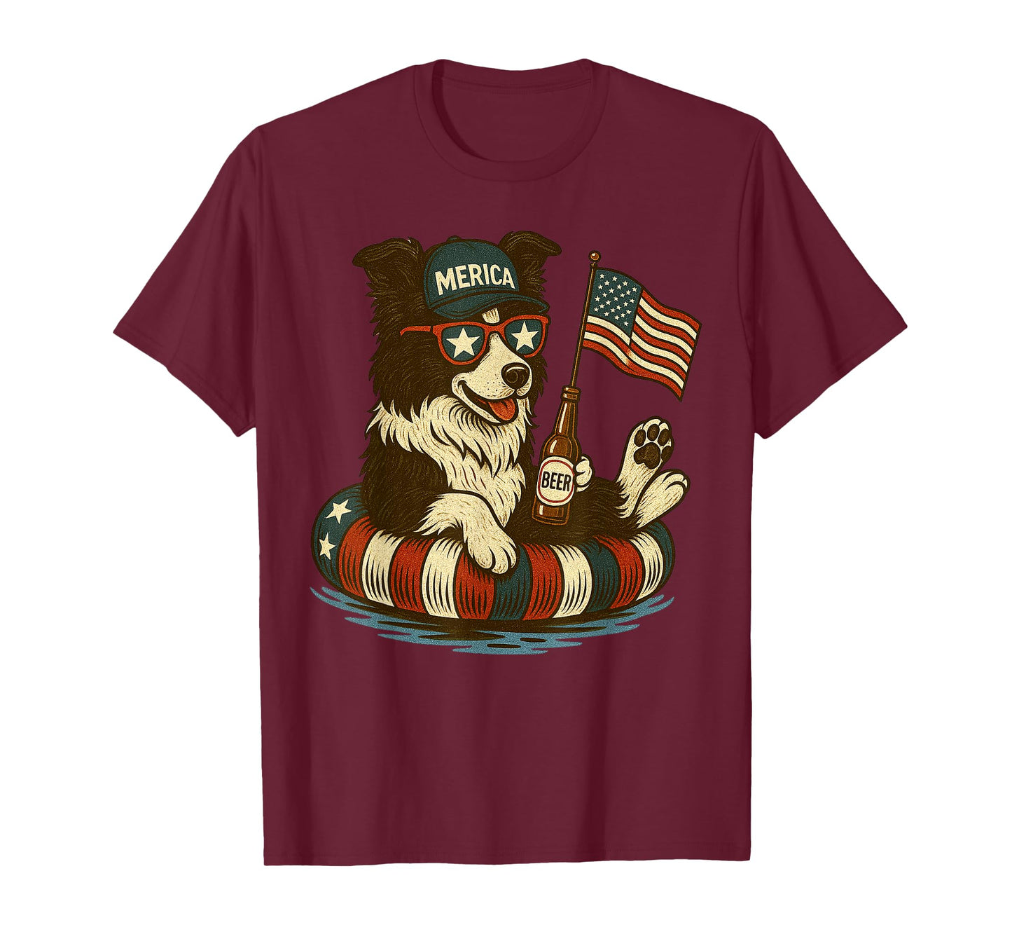 Border Collie America Flag Patriotic Boxer Dog Lover 4th of Men Women T-Shirt