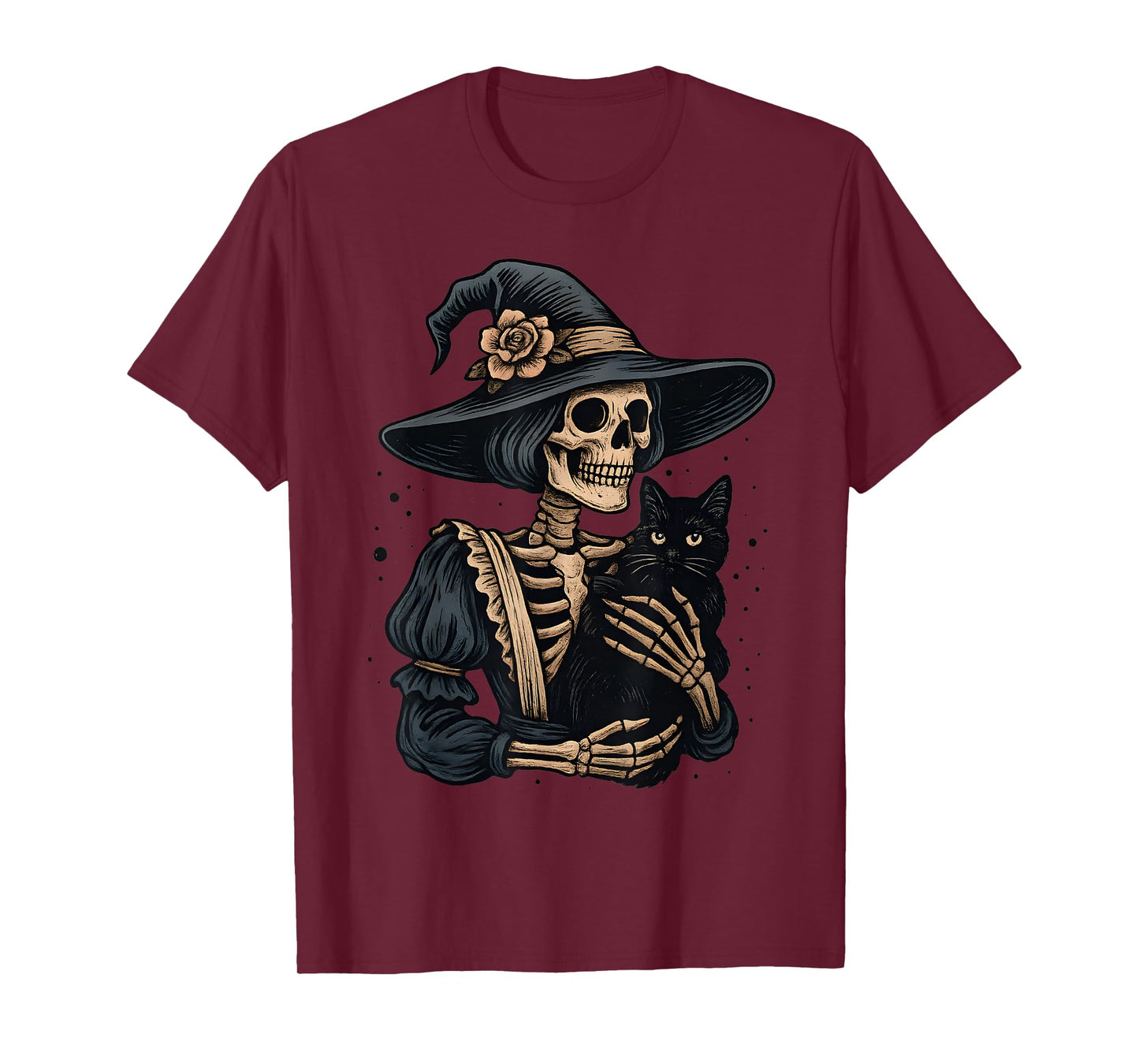 Witch Skeleton Hugging Black Cat Halloween Cats Mom Dad T-Shirt