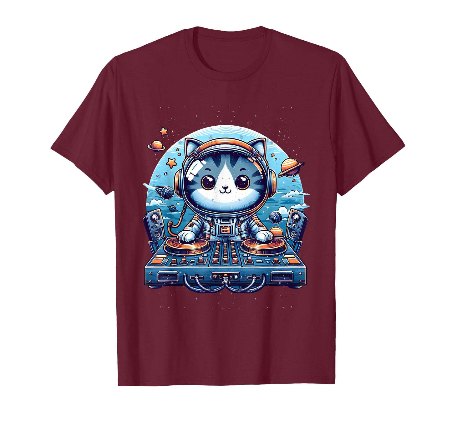 DJ Cat Cute Space Cat Disc Jockey Cat in Astronaut Suit T-Shirt