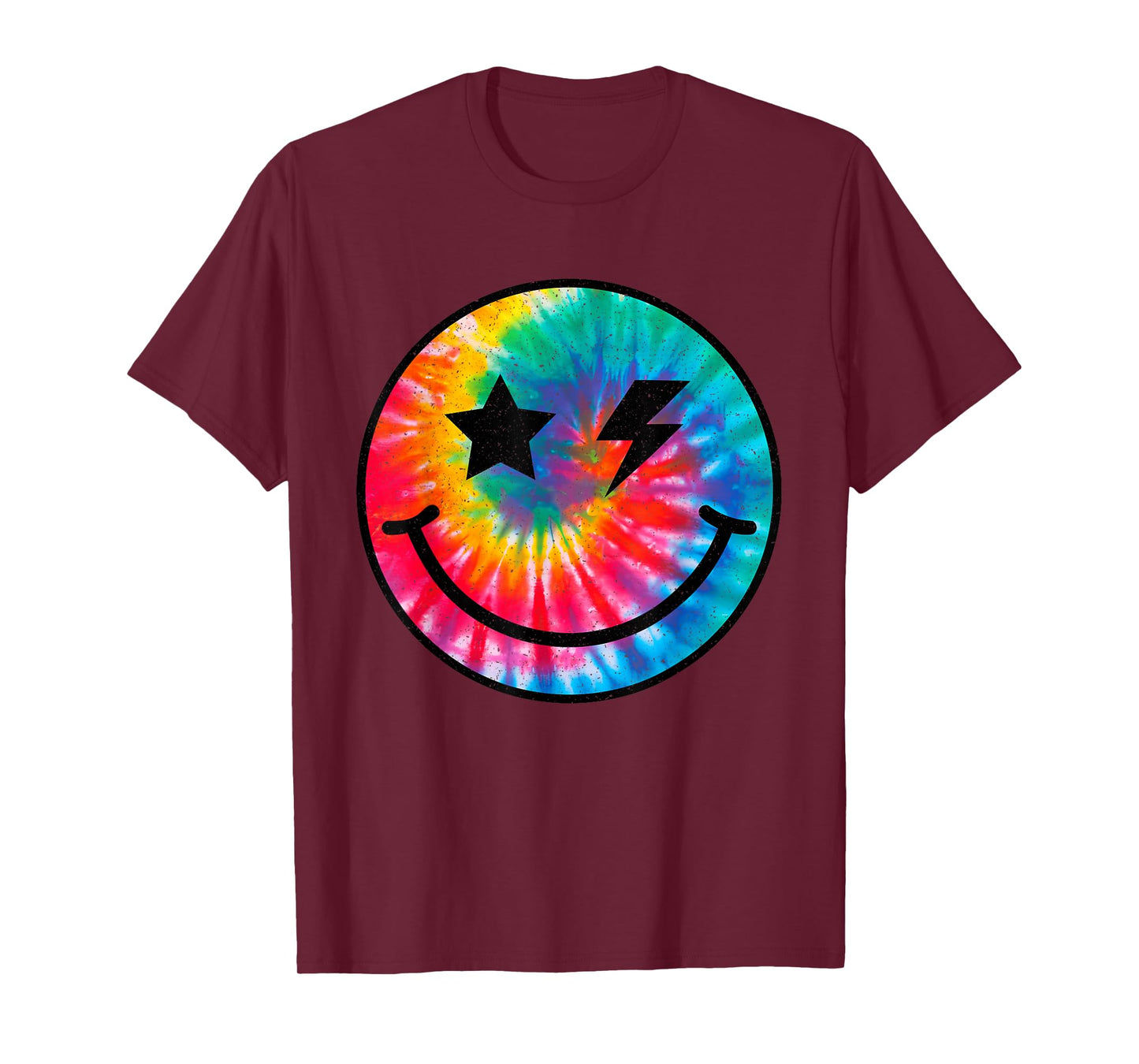 Retro Happy Face Tie Dye Checkered Pattern Smile Face Trendy T-Shirt