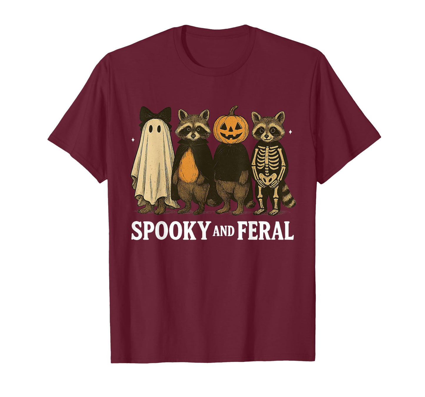 Spooky and Feral Raccoon Halloween Season Ghost Skeleton T-Shirt