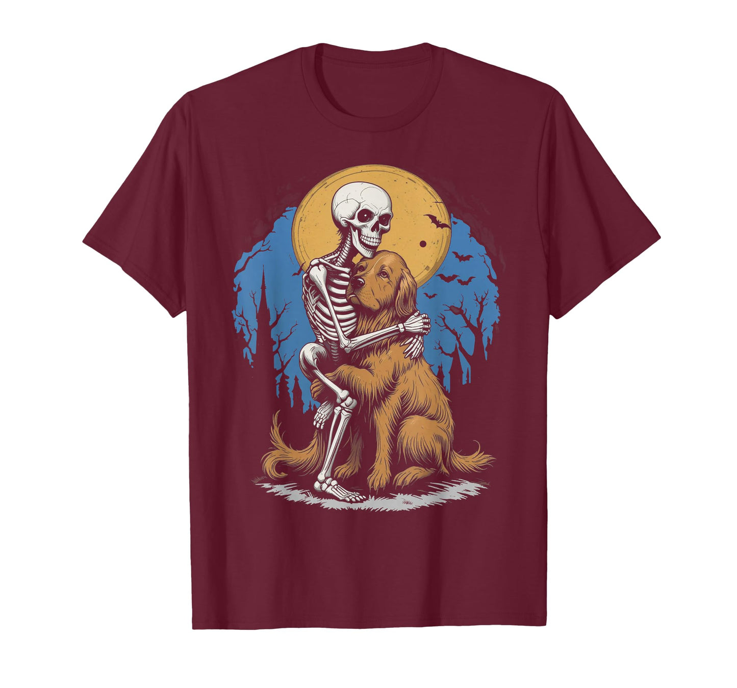 Skeleton Hugging Golden Retriever Halloween Lover Mom Dad T-Shirt