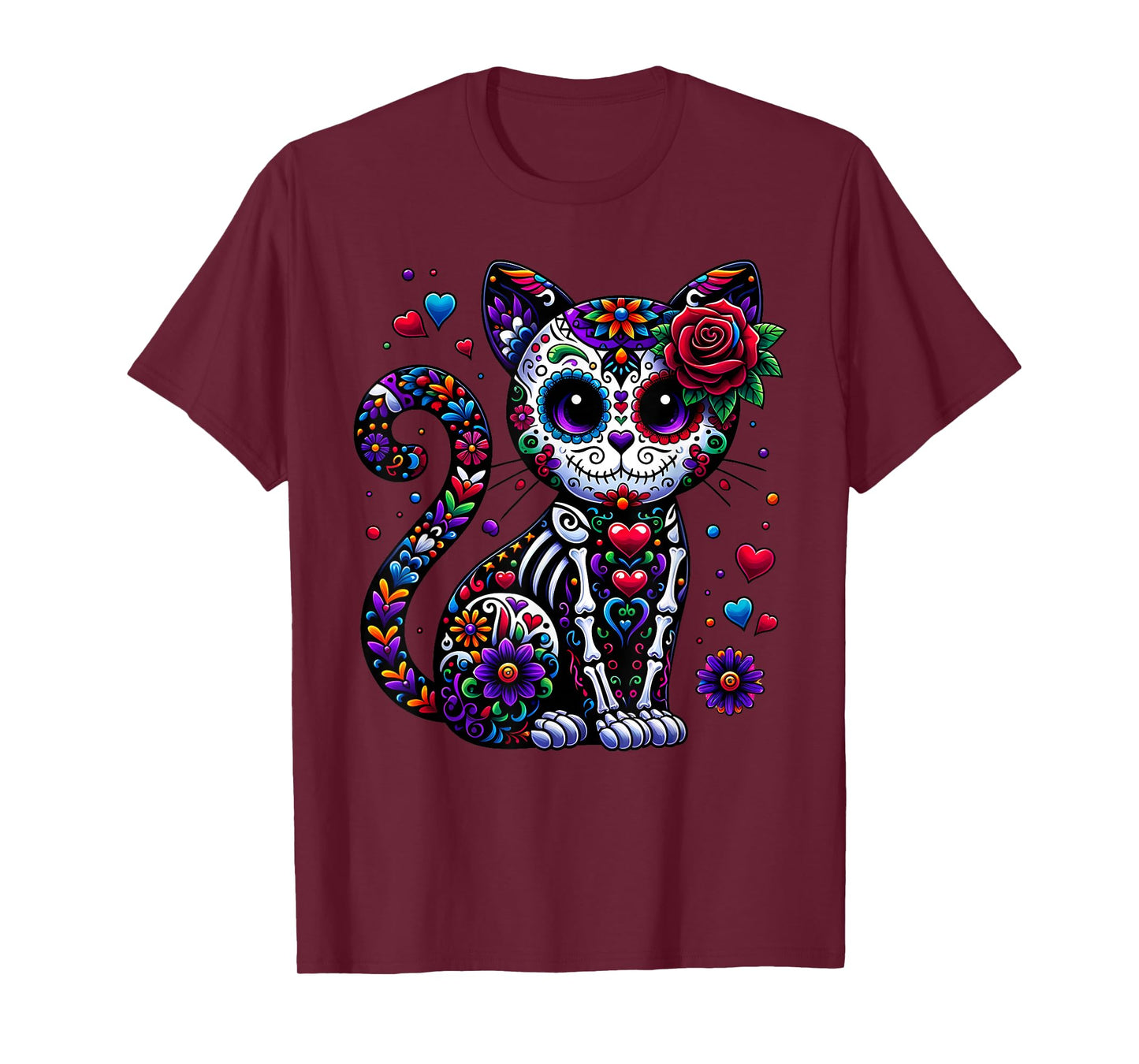 Dia De Los Muertos Cinco De Mayo Cat Sugar Skull Men Women T-Shirt