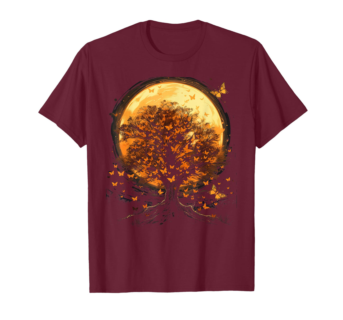 Fall Autumn falling leaves with Tree and Butterfly T-Shirt