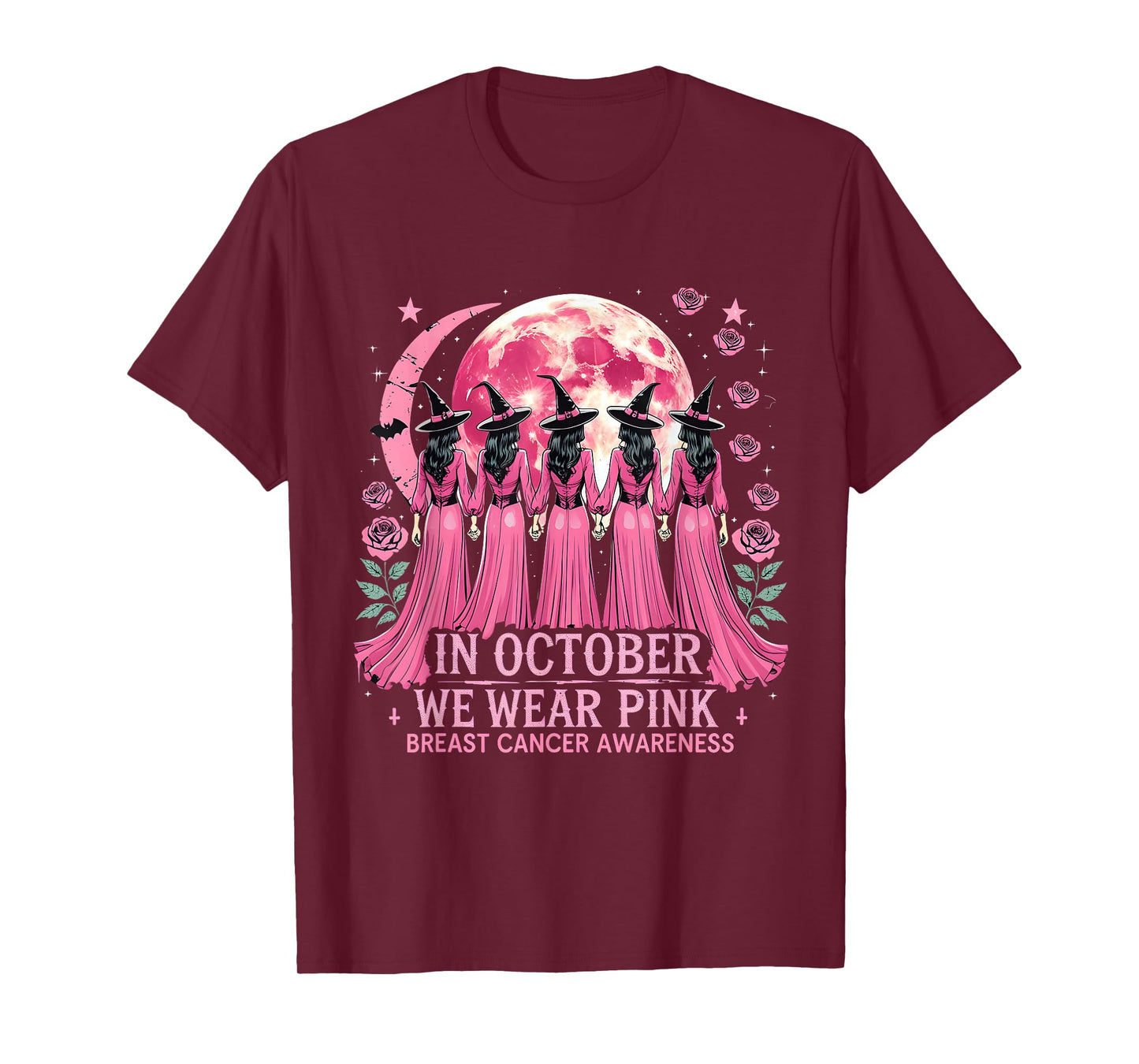 in October We Wear Pink Halloween Breast Cancer Awareness T-Shirt