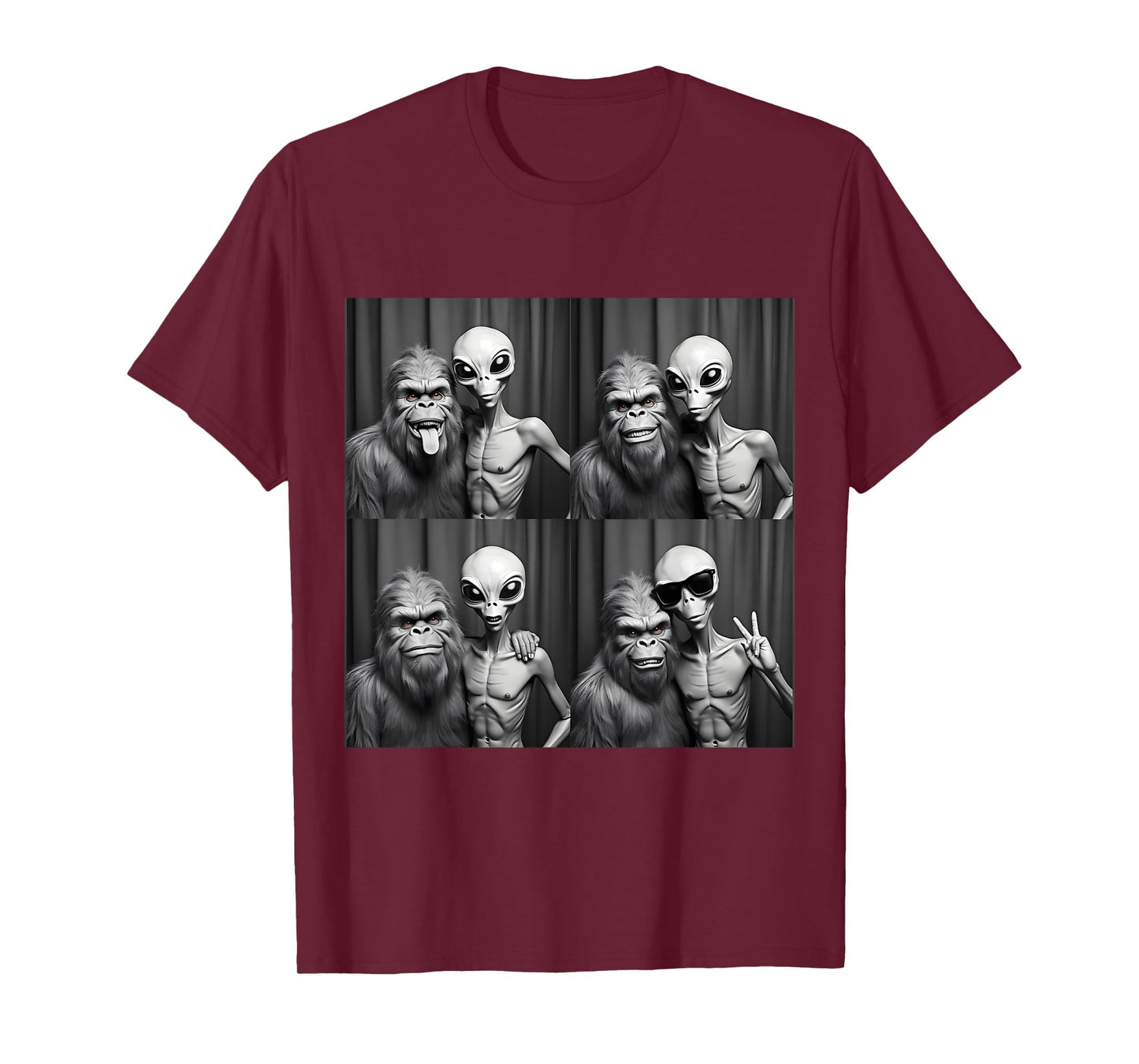 Funny Photobooth Photo Sasquatch UFO Bigfoot And Alien T-Shirt