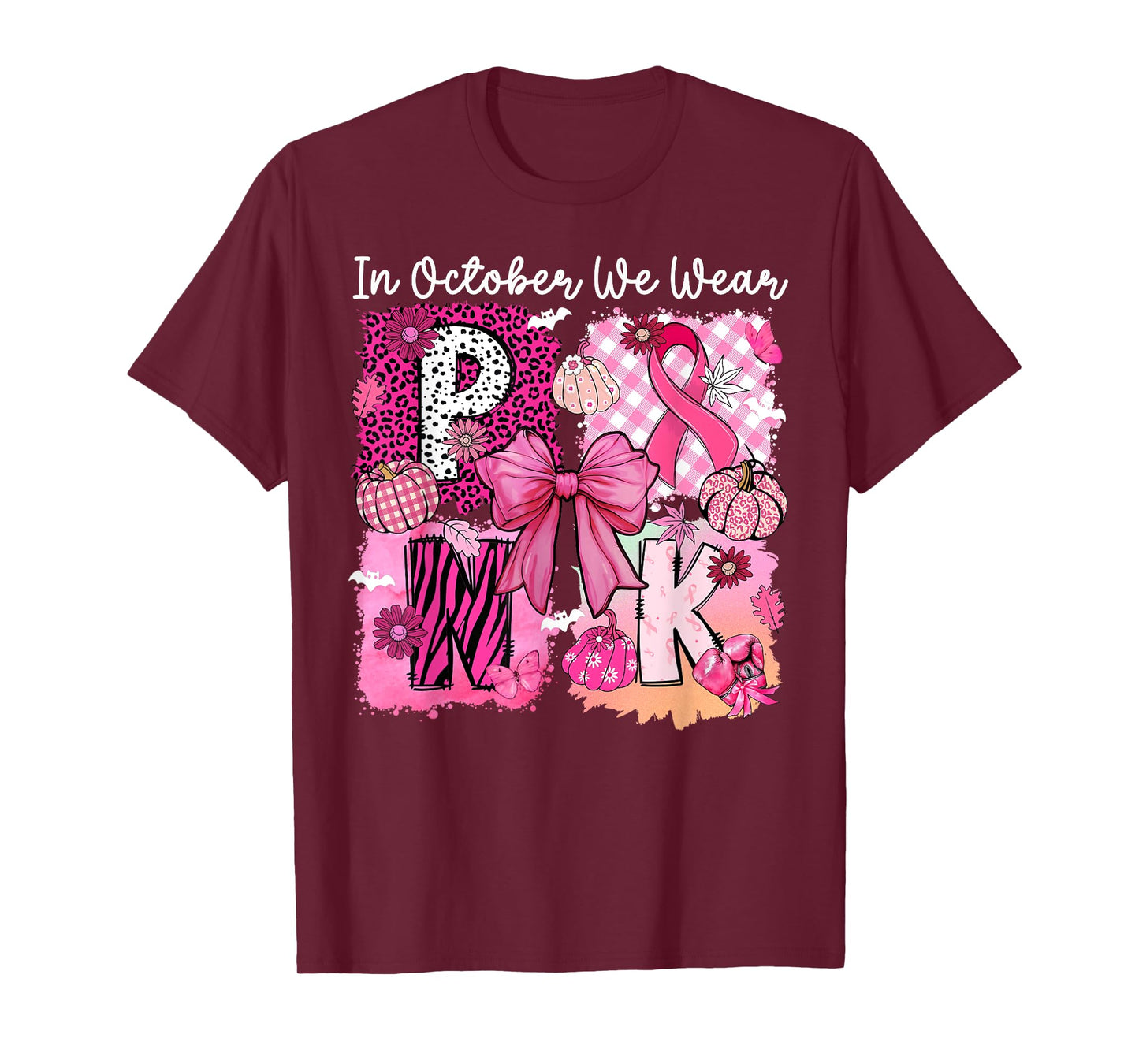 in October We Wear Pink Ribbon Coquette Bow Breast Cancer T-Shirt
