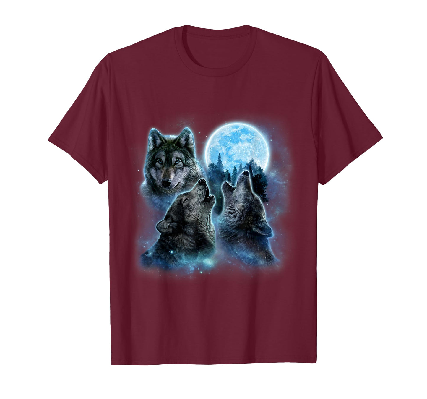 Three Wolves Howling Under Icy Full Moon, Gray Wolf T-Shirt