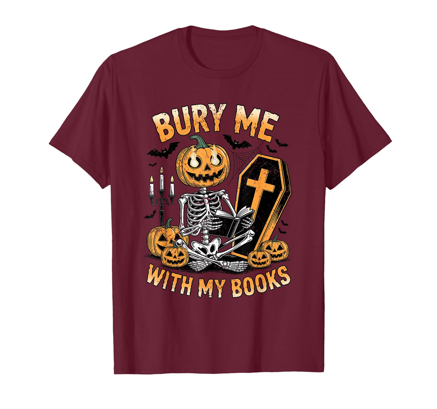 Bury Me with My Books Pumpkin Skeleton Coffin T-Shirt