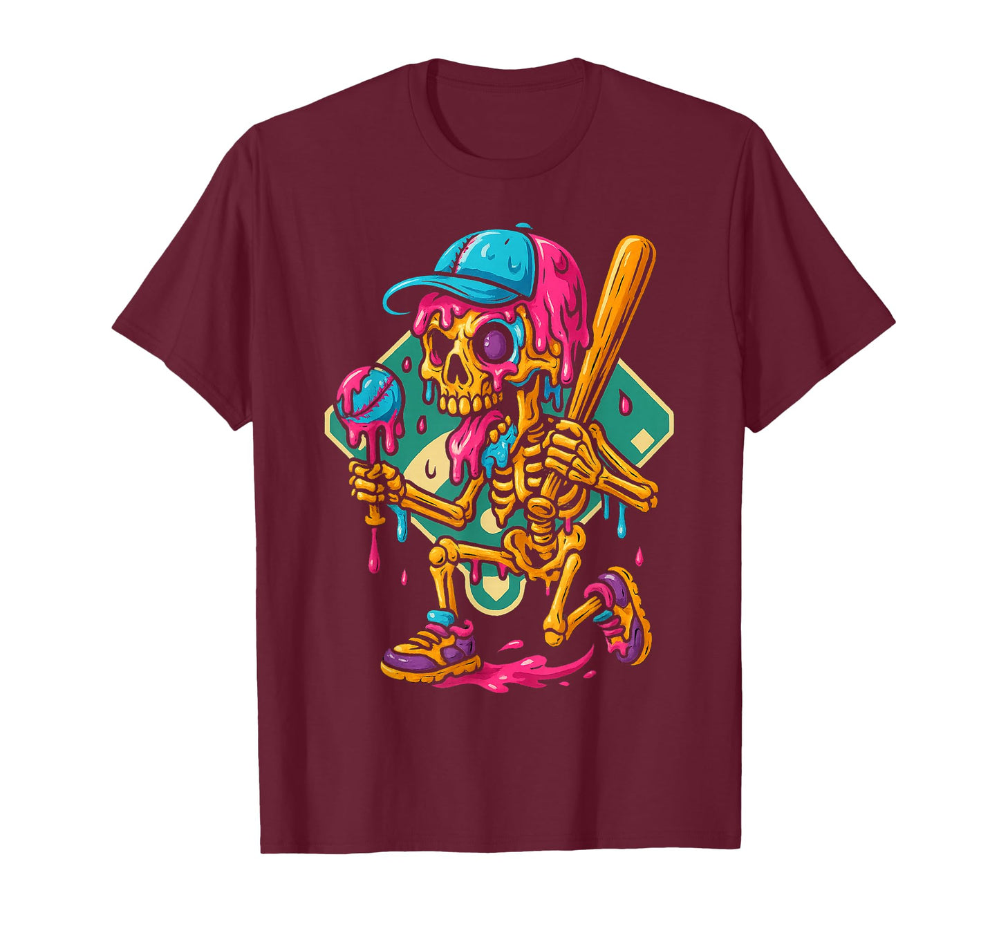 Skeleton Halloween Baseball Ice Cream Drip Spooky Boys Youth T-Shirt