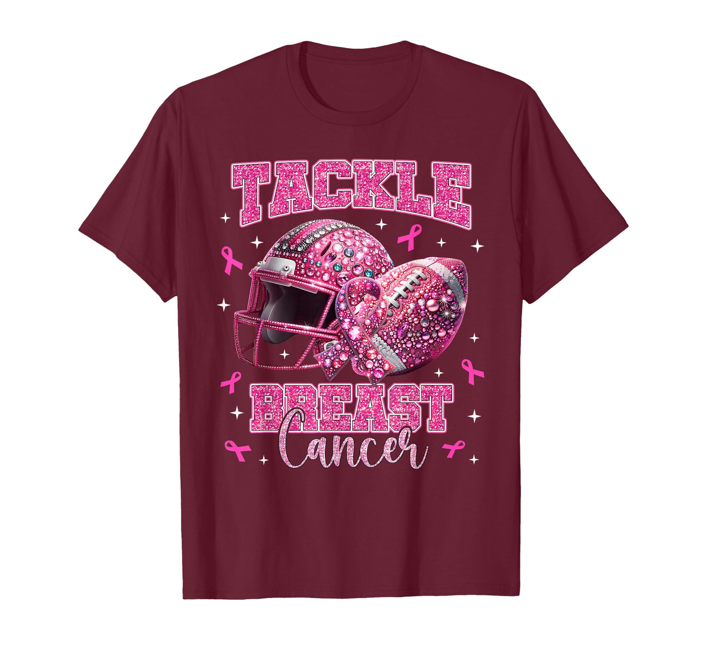 Tackle Breast Cancer Awareness American Football Pink Ribbon T-Shirt