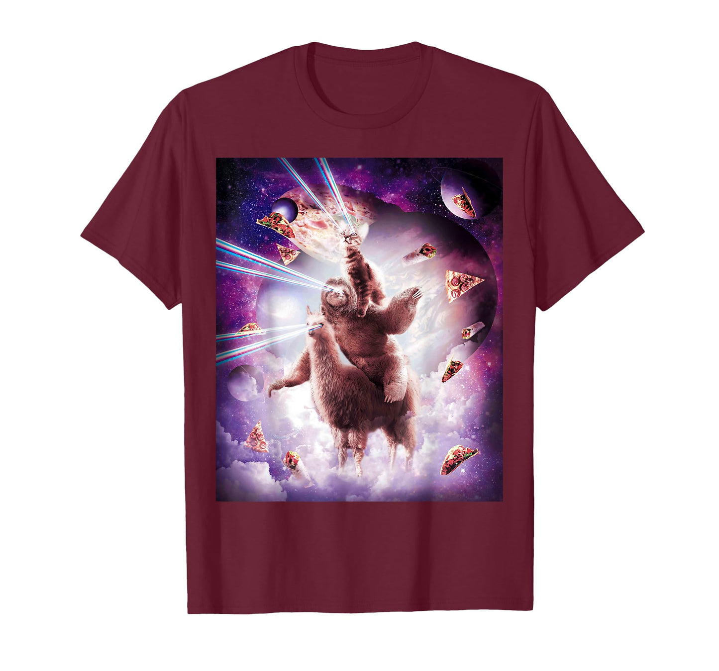 Laser Eyes Space Cat Riding Sloth, Llama - Rainbow T-Shirt