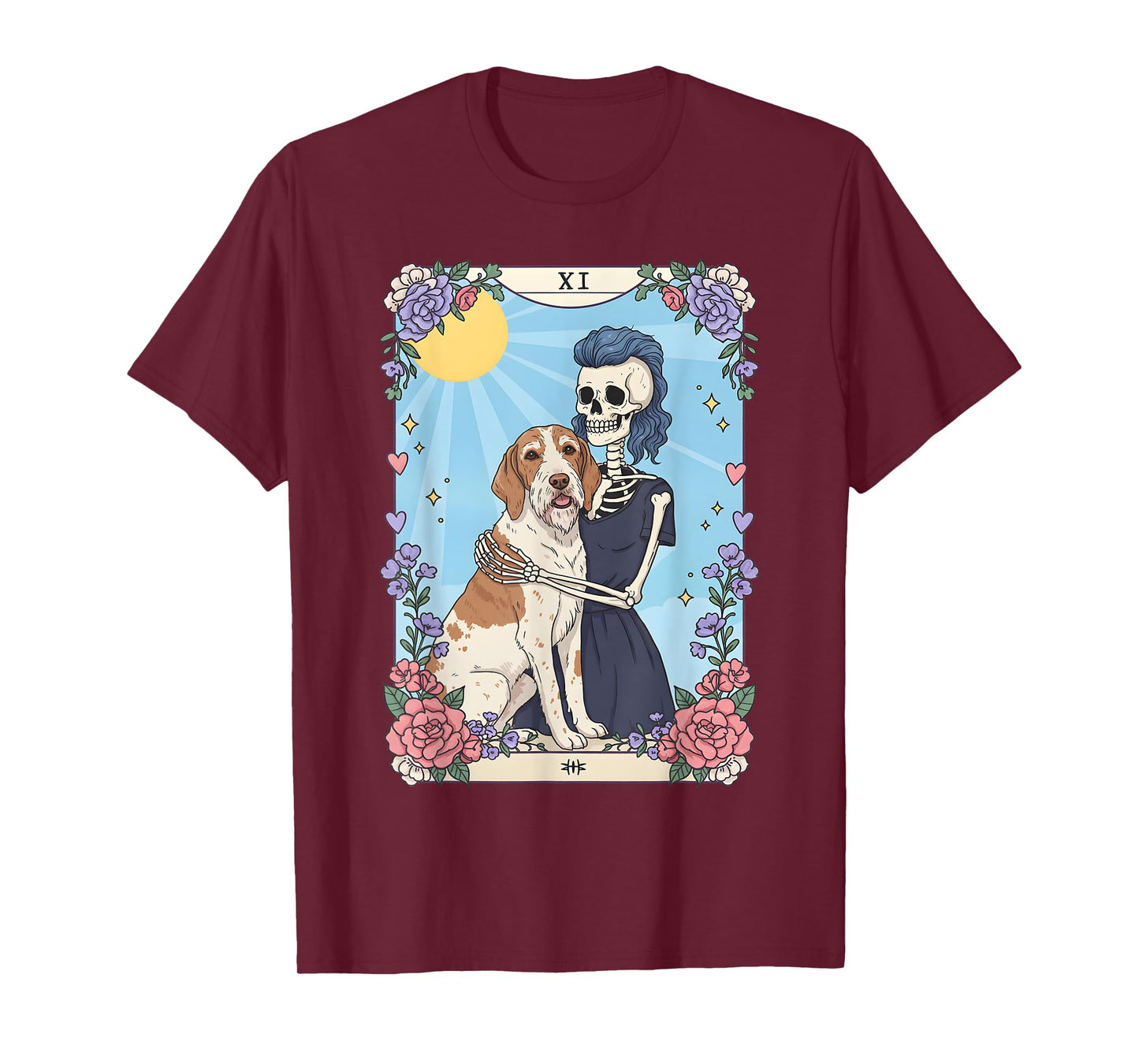 Spinone Italiano Tarot Card Halloween Costume Skeleton Retro T-Shirt
