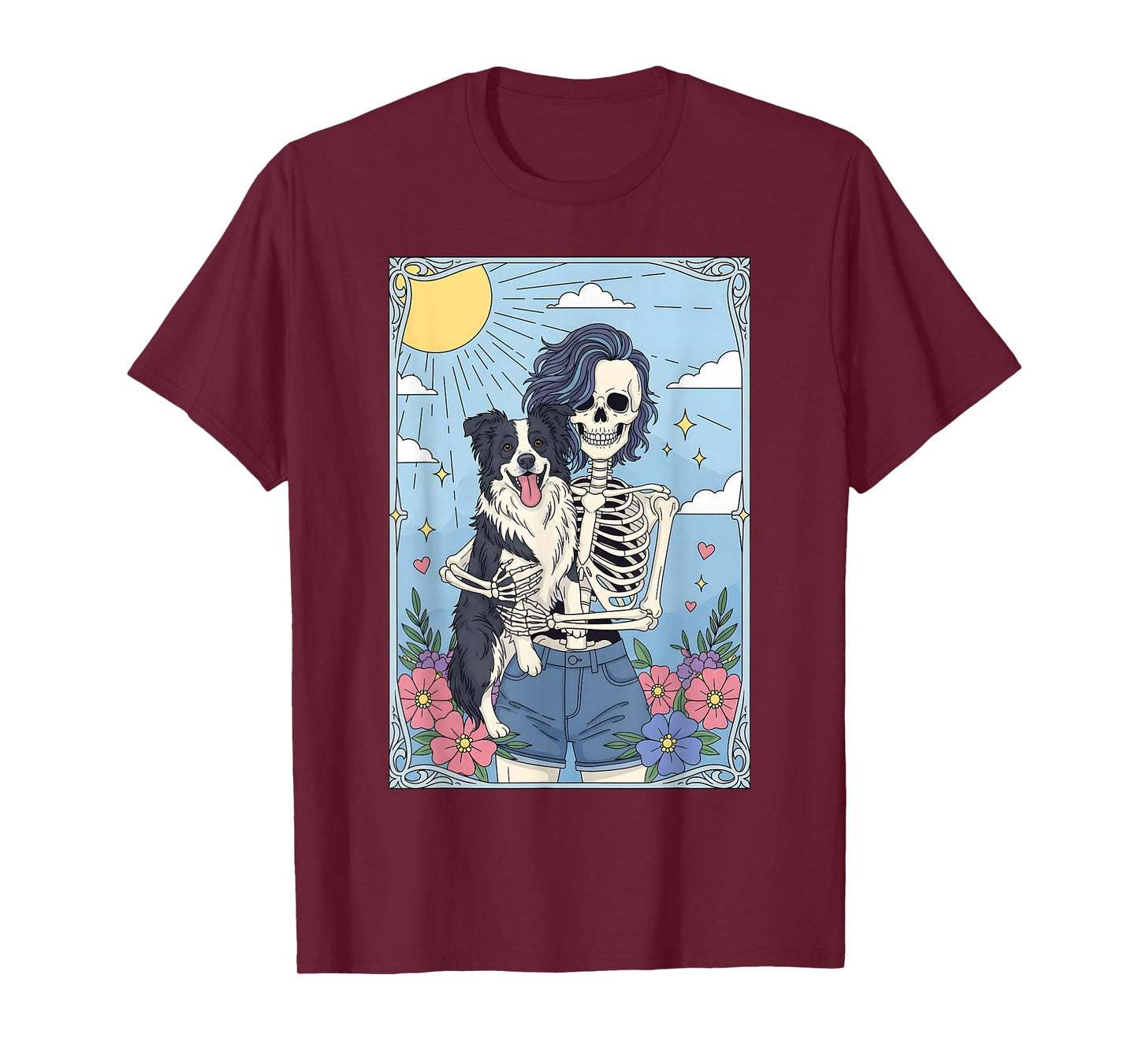 Border Collie Dog Tarot Card Halloween Costume Skeleton T-Shirt