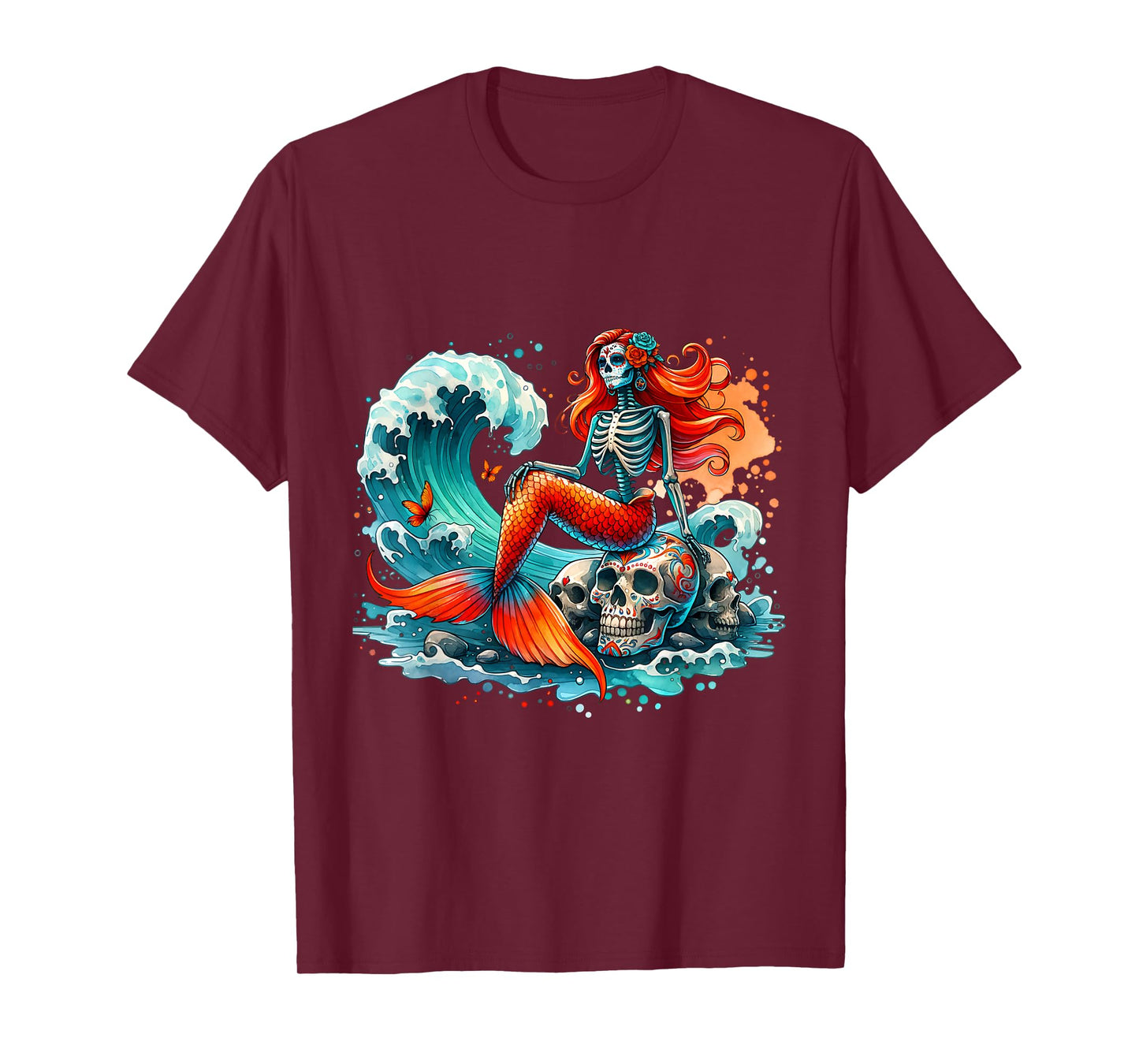 Mermaid Skull Ocean Wave Siren Skeleton Sea T-Shirt