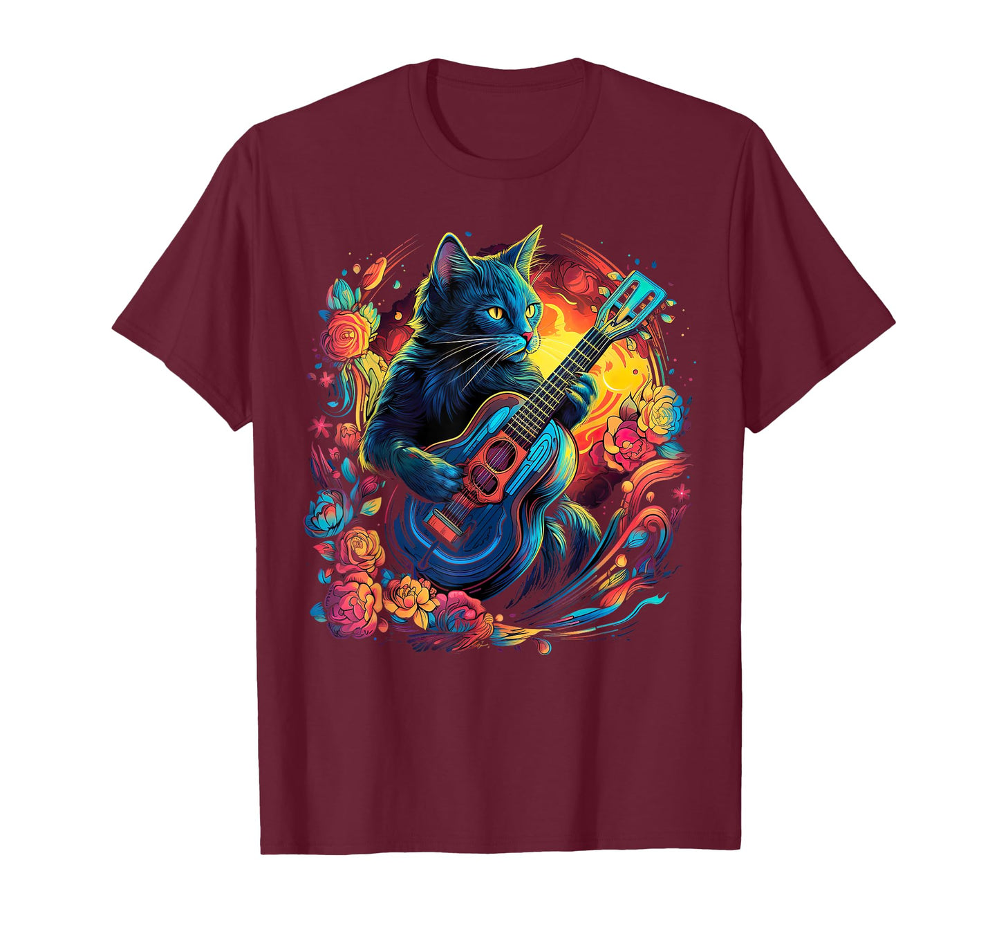 Rock Cat Playing Guitar Cat Funny Guitar Cat Kitty T-Shirt