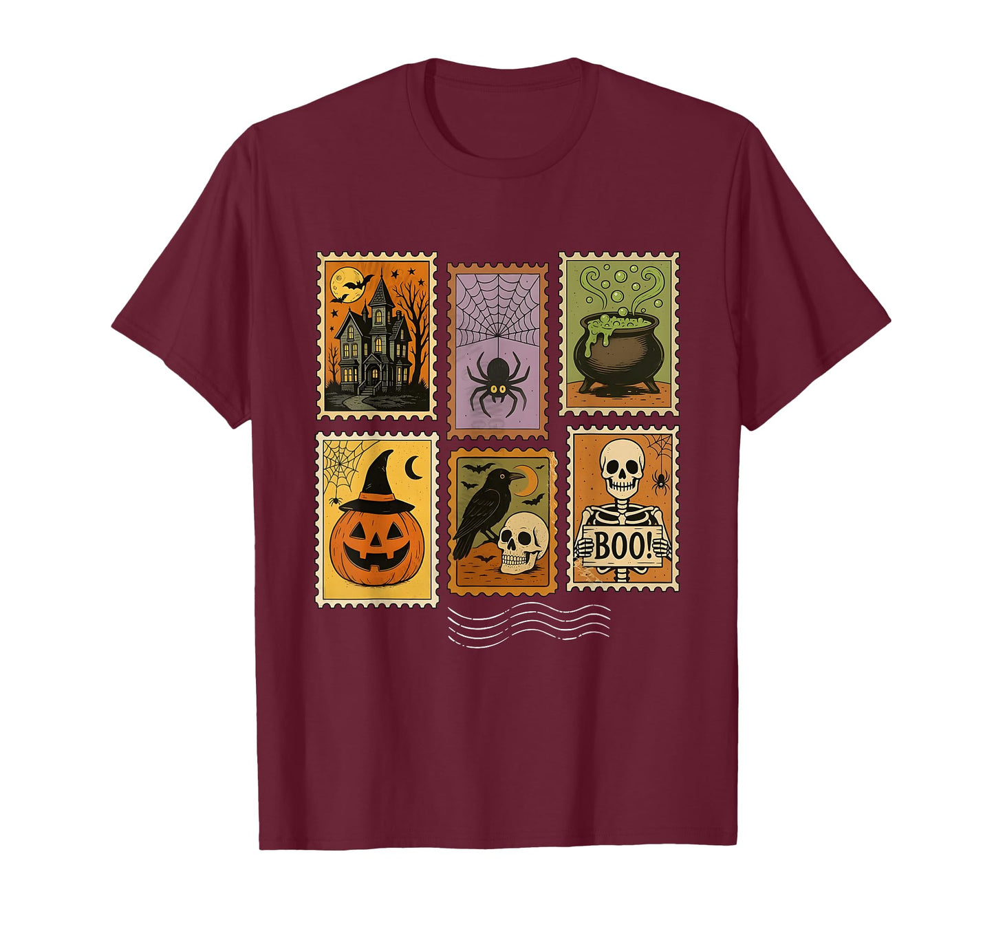Vintage Halloween Postage Stamps Ghost Skeleton Crow T-Shirt