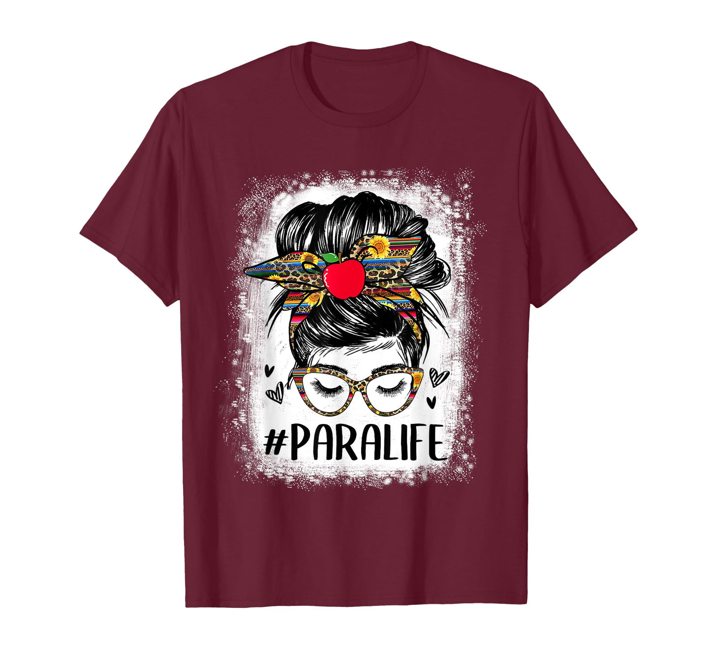 Bleached Teacher Para Life Paraprofessional Cute Messy Bun T-Shirt for Men Women Girls Kids