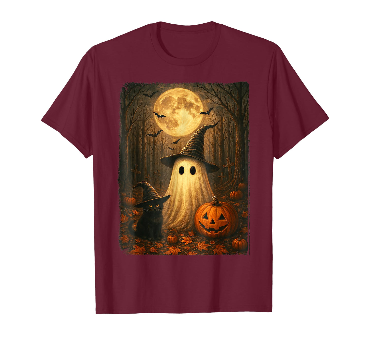 Retro Black Cat Witch Scary Halloween Ghost Pumpkin Spooky T-Shirt