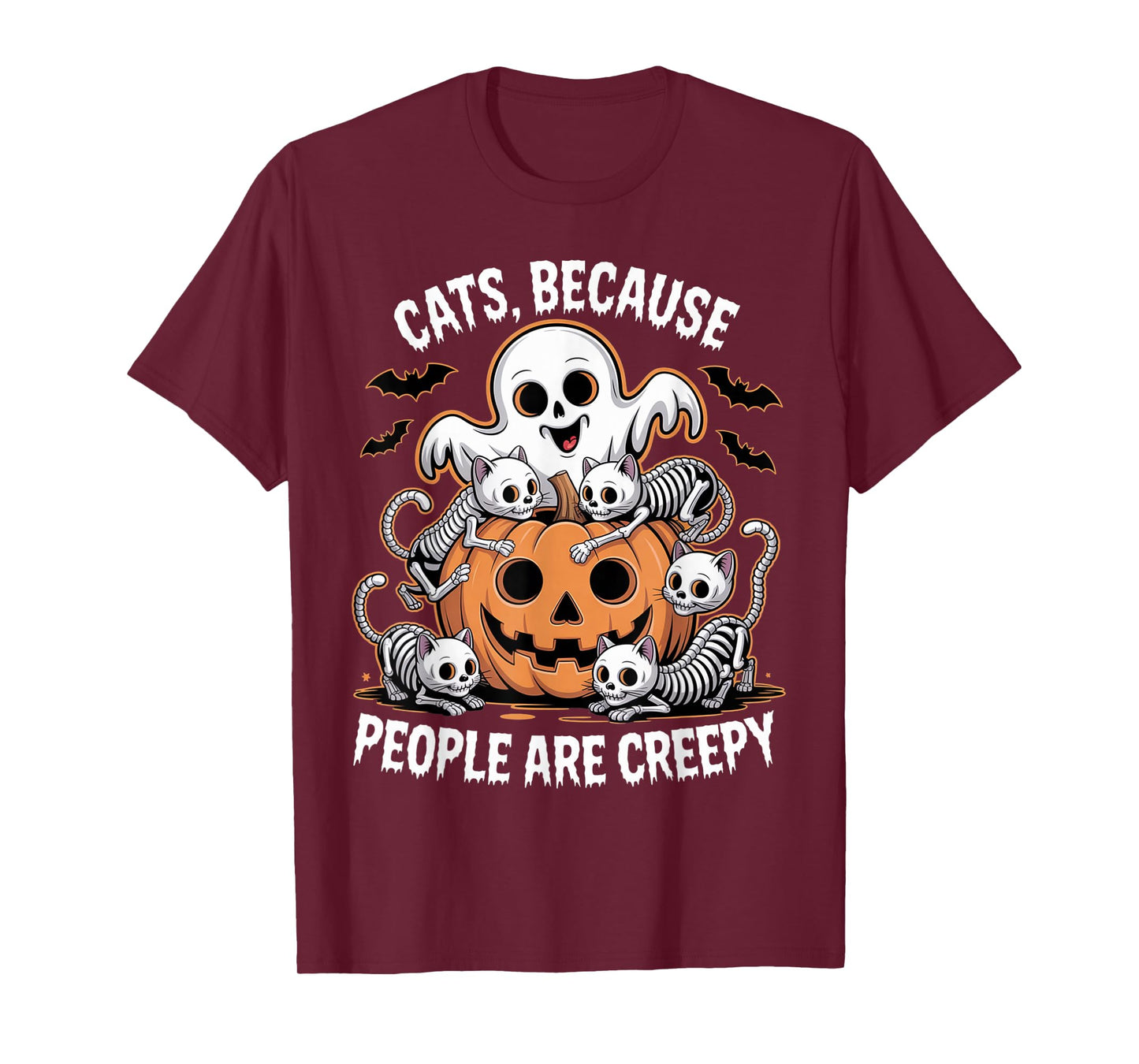 Cats Because People are Creepy Ghost Halloween Cat Mom Kids T-Shirt
