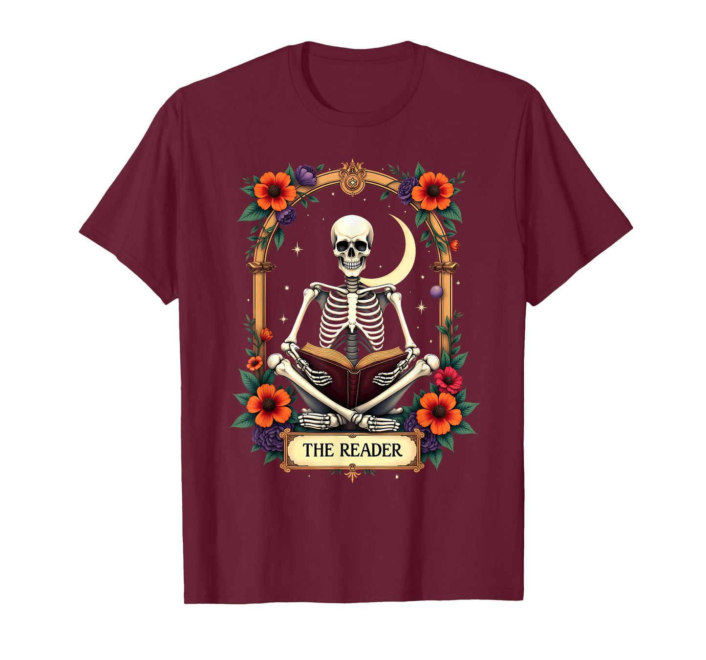 Tarot Card Skeleton Reading Book Librarian The Reader T-Shirt