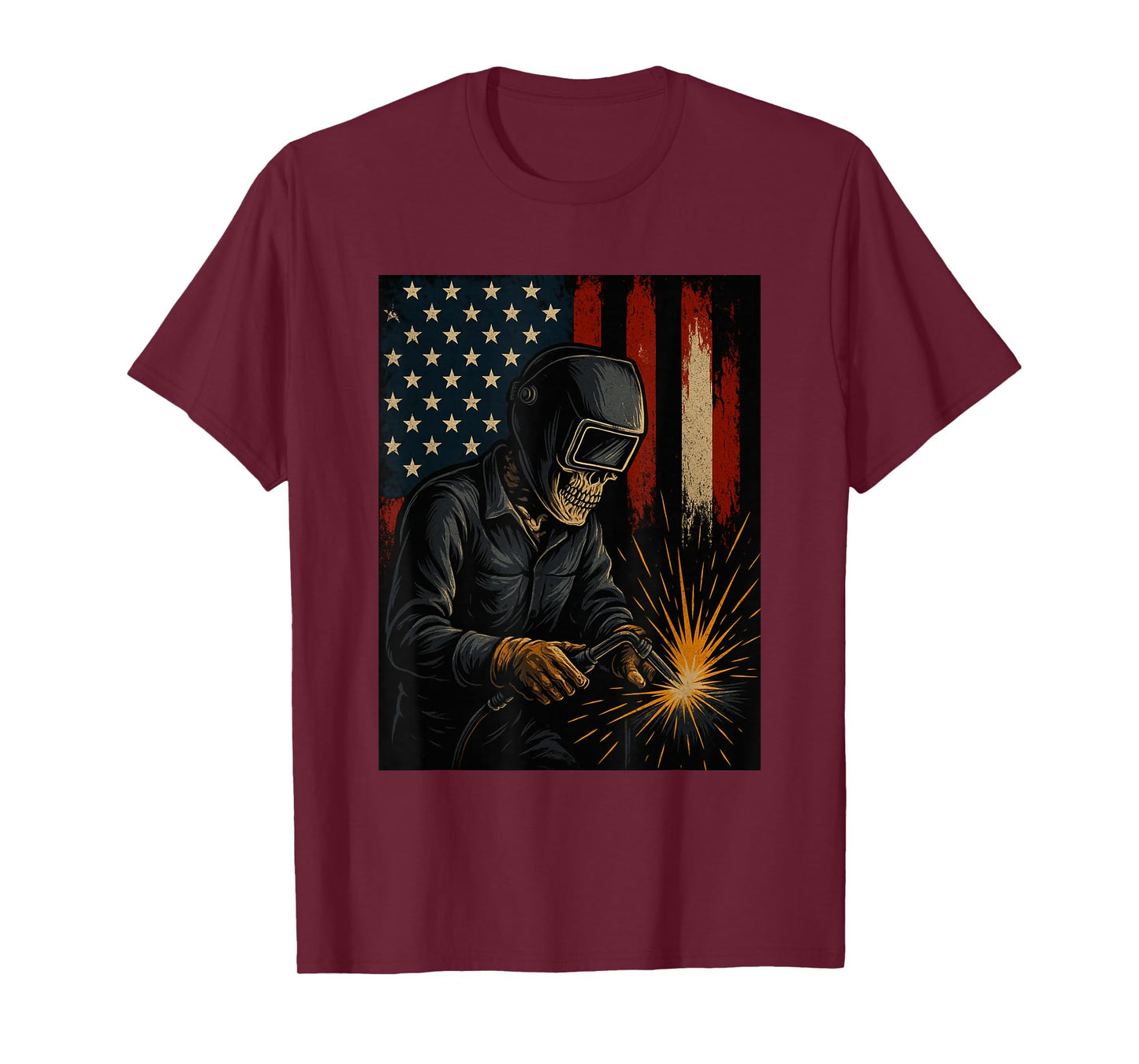 Funny Welder Skeleton American Flag USA Flag T-Shirt
