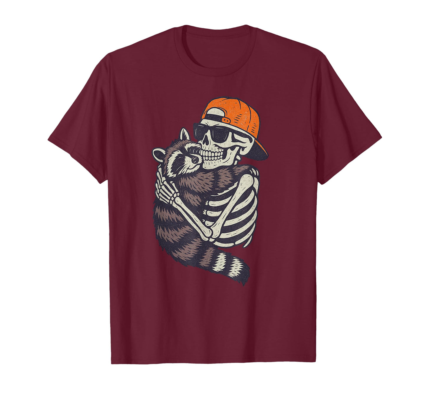 Skeleton Hugging Raccoon Halloween Funny Spooky Costume T-Shirt