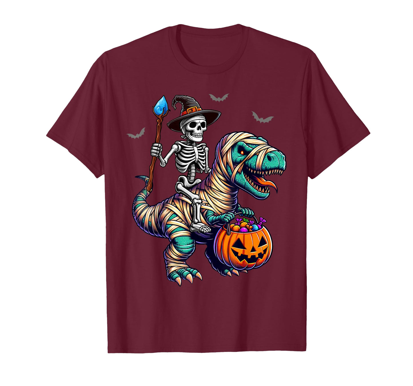Skeleton Riding Mummy Dinosaur TRex Halloween Shirt Kids Boy T-Shirt